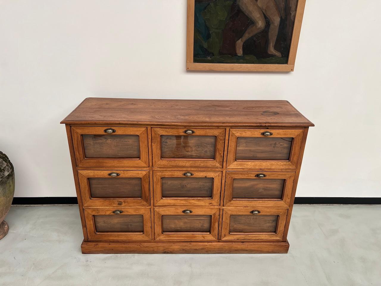 Mid-20th Century French seed cabinet in OAK with drawers from the 1950s