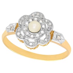 Antique French Seed Pearl Diamond and Yellow Gold Cluster Ring