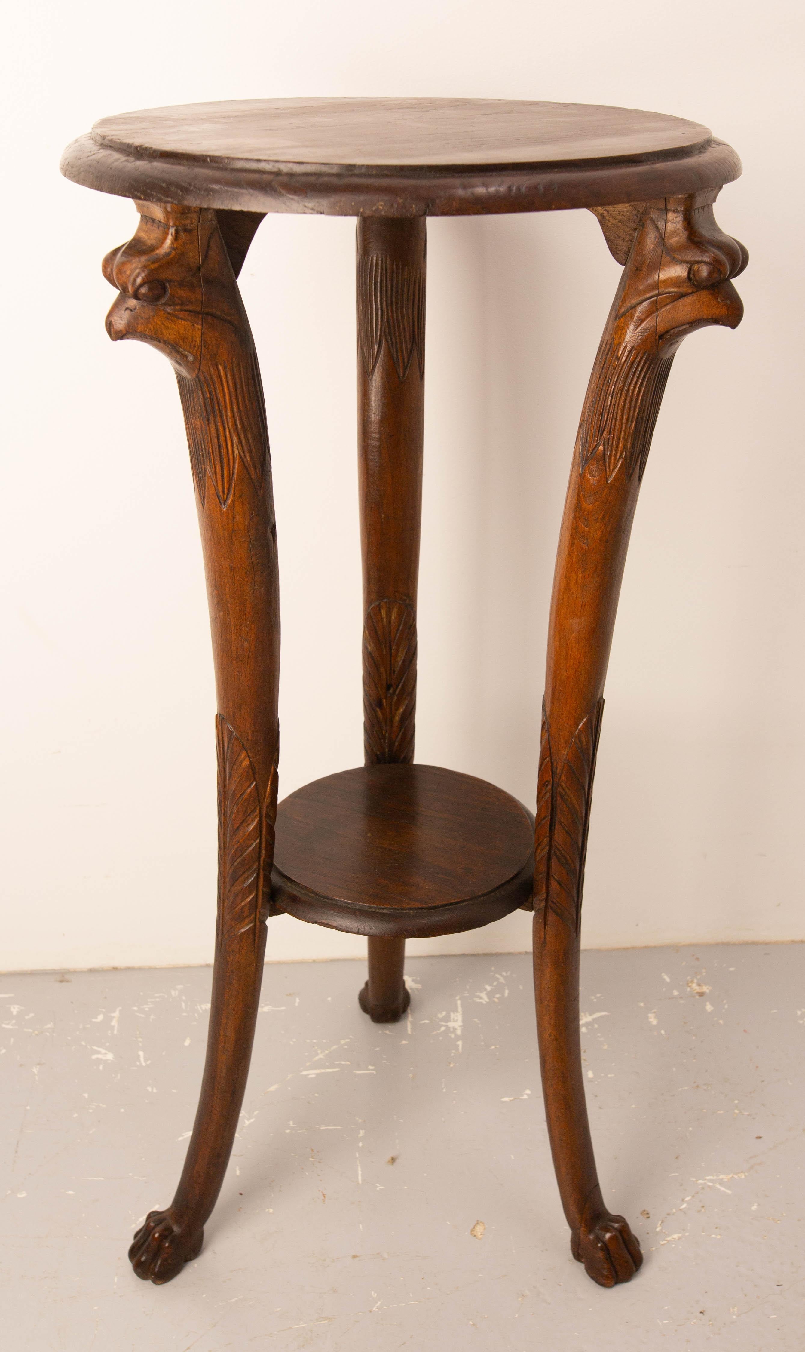 French Sellette Beech & Chestnut Eagle Heads Feathers & Lion Paws 19th Century For Sale 1