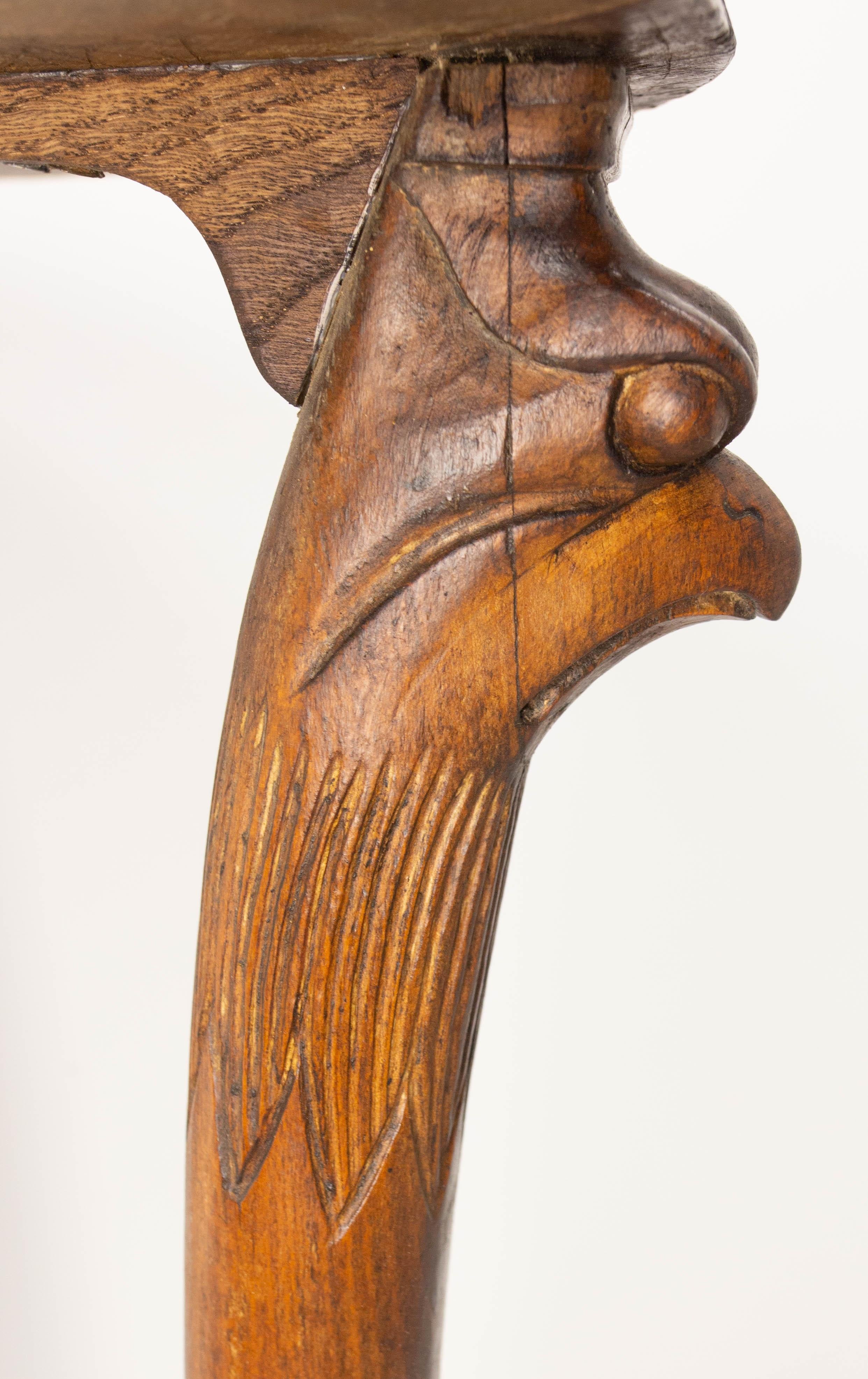 French Sellette Beech & Chestnut Eagle Heads Feathers & Lion Paws 19th Century For Sale 4