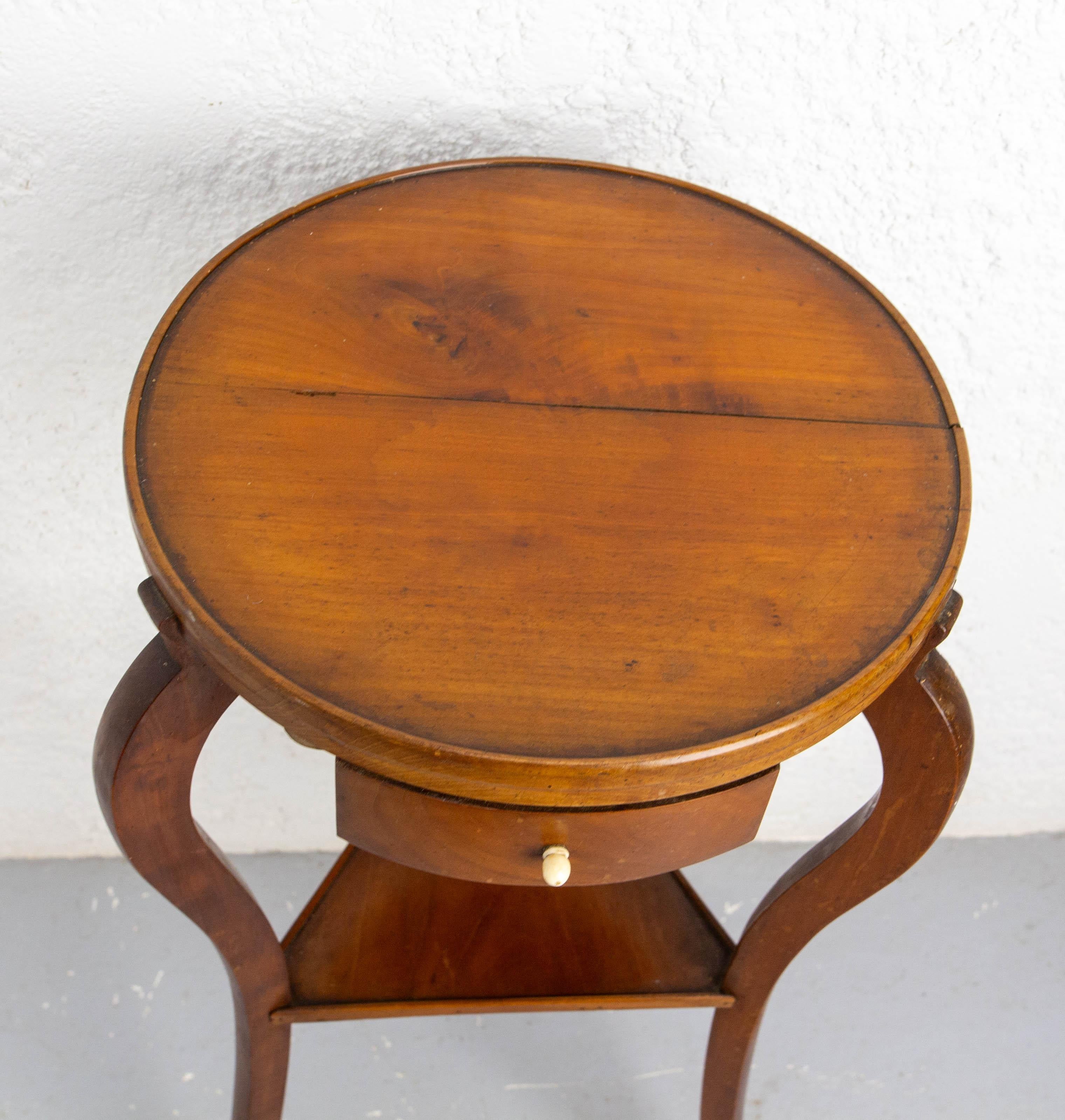 Cherry French Sellette or Plant Holder Waltnut, Three Legs & One Drawer, circa 1920 For Sale