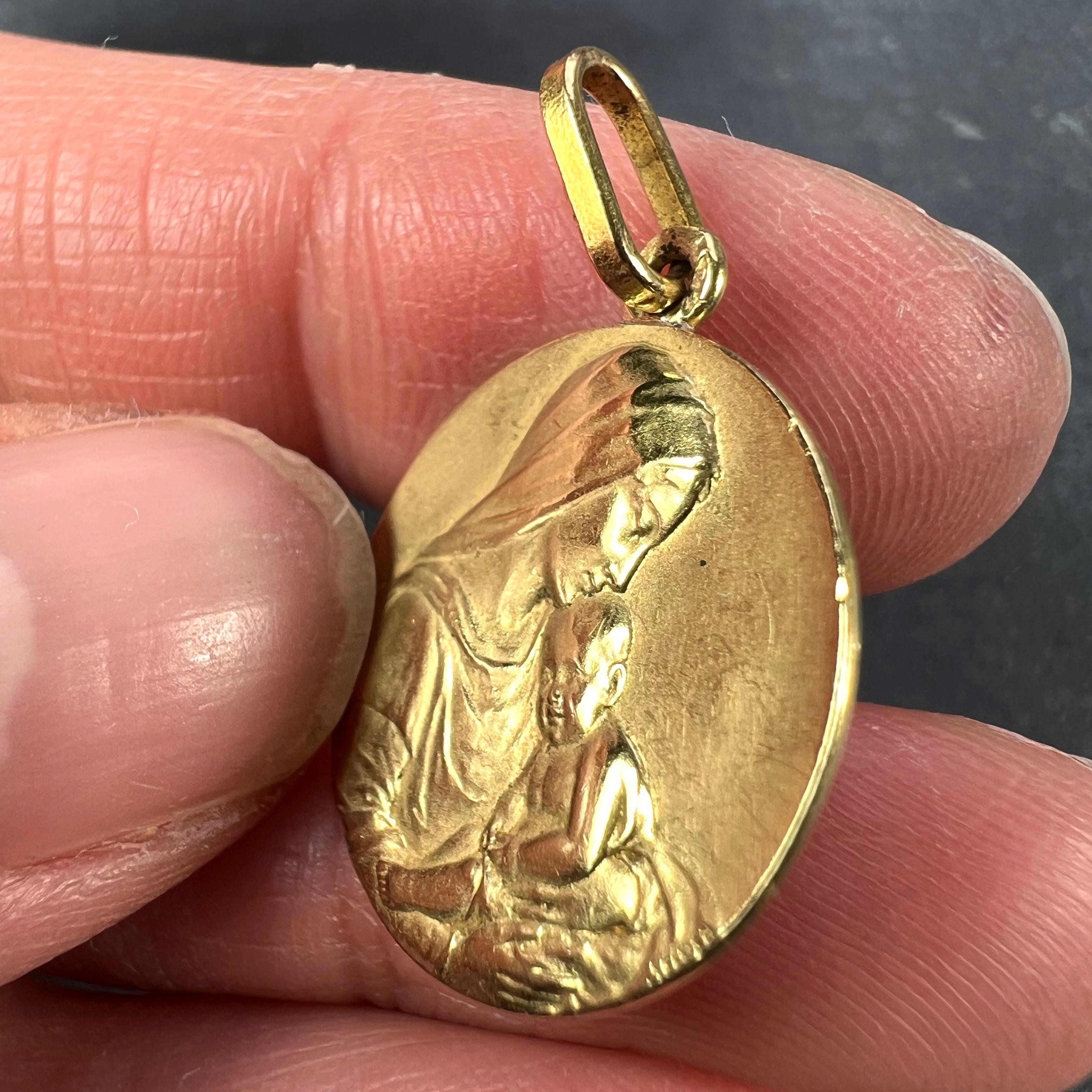Women's French Sellier Madonna and Child 18K Yellow Gold Charm Pendant  For Sale
