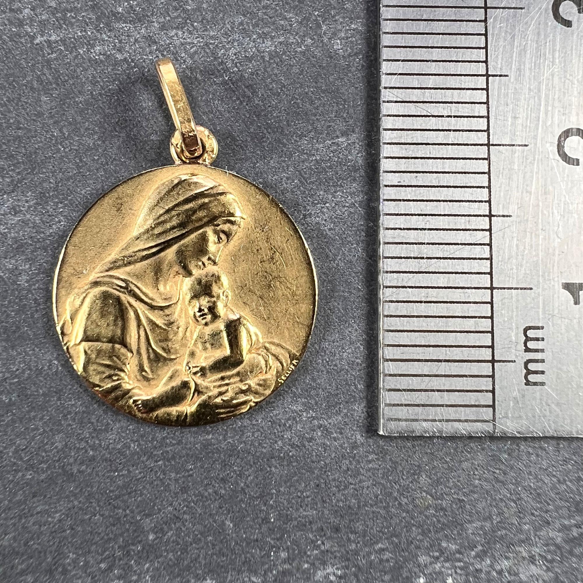 French Sellier Madonna and Child 18K Yellow Gold Charm Pendant  2