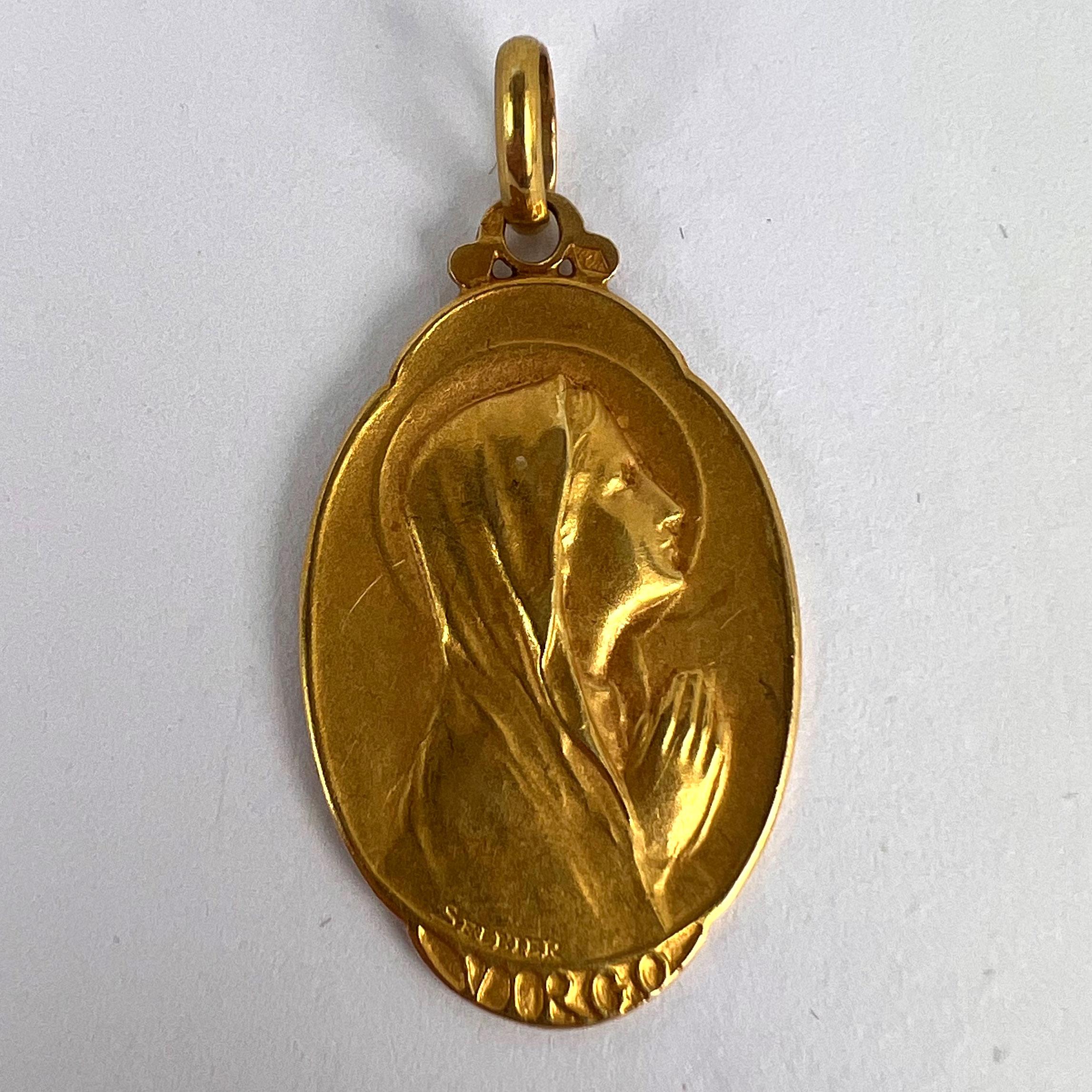 French Sellier Virgin Mary 18K Yellow Gold Medal Charm Pendant For Sale 7