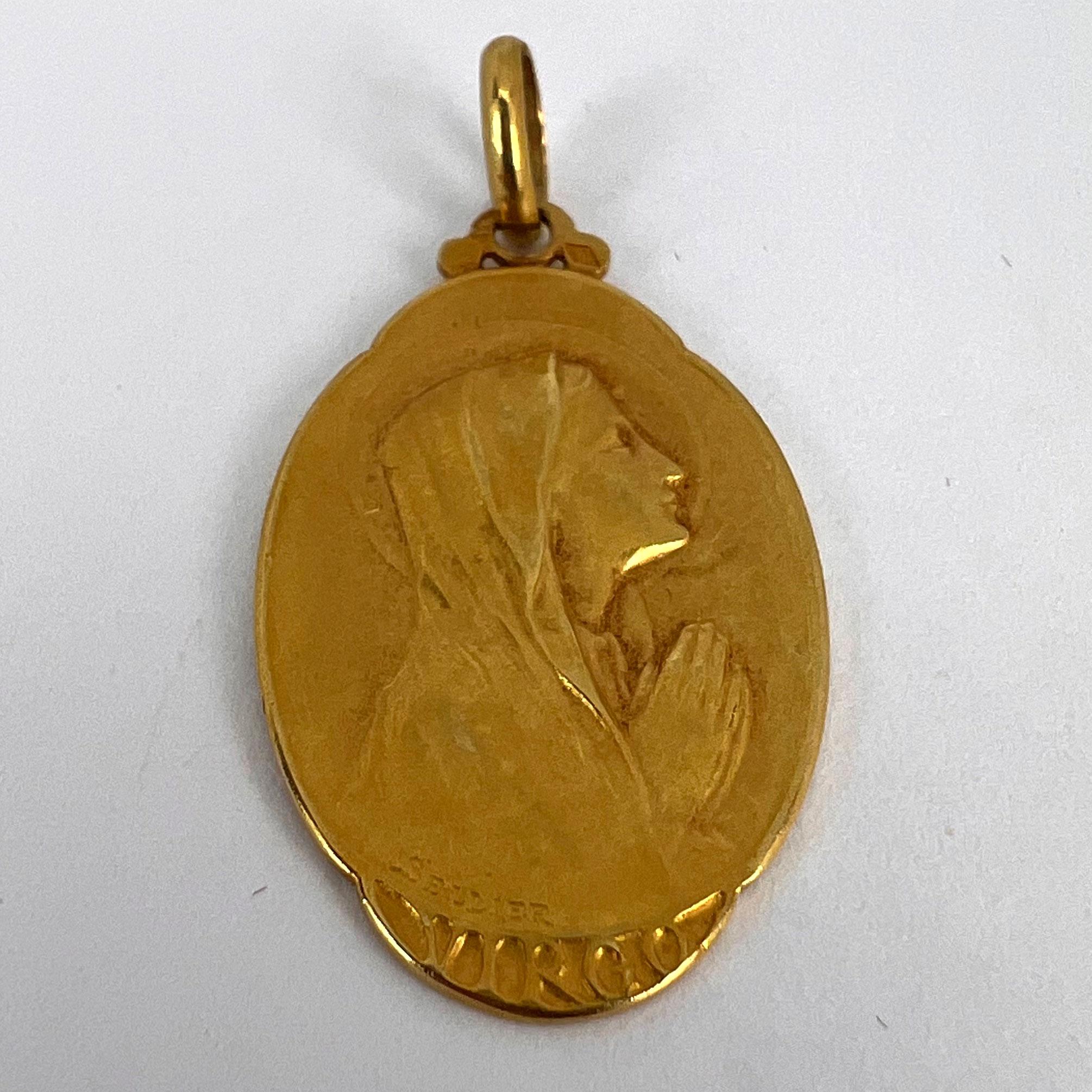 French Sellier Virgin Mary 18K Yellow Gold Medal Charm Pendant For Sale 8