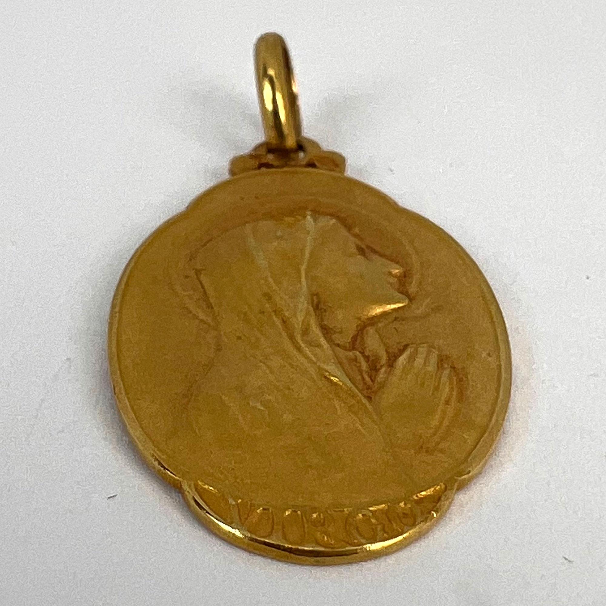 French Sellier Virgin Mary 18K Yellow Gold Medal Charm Pendant For Sale 9