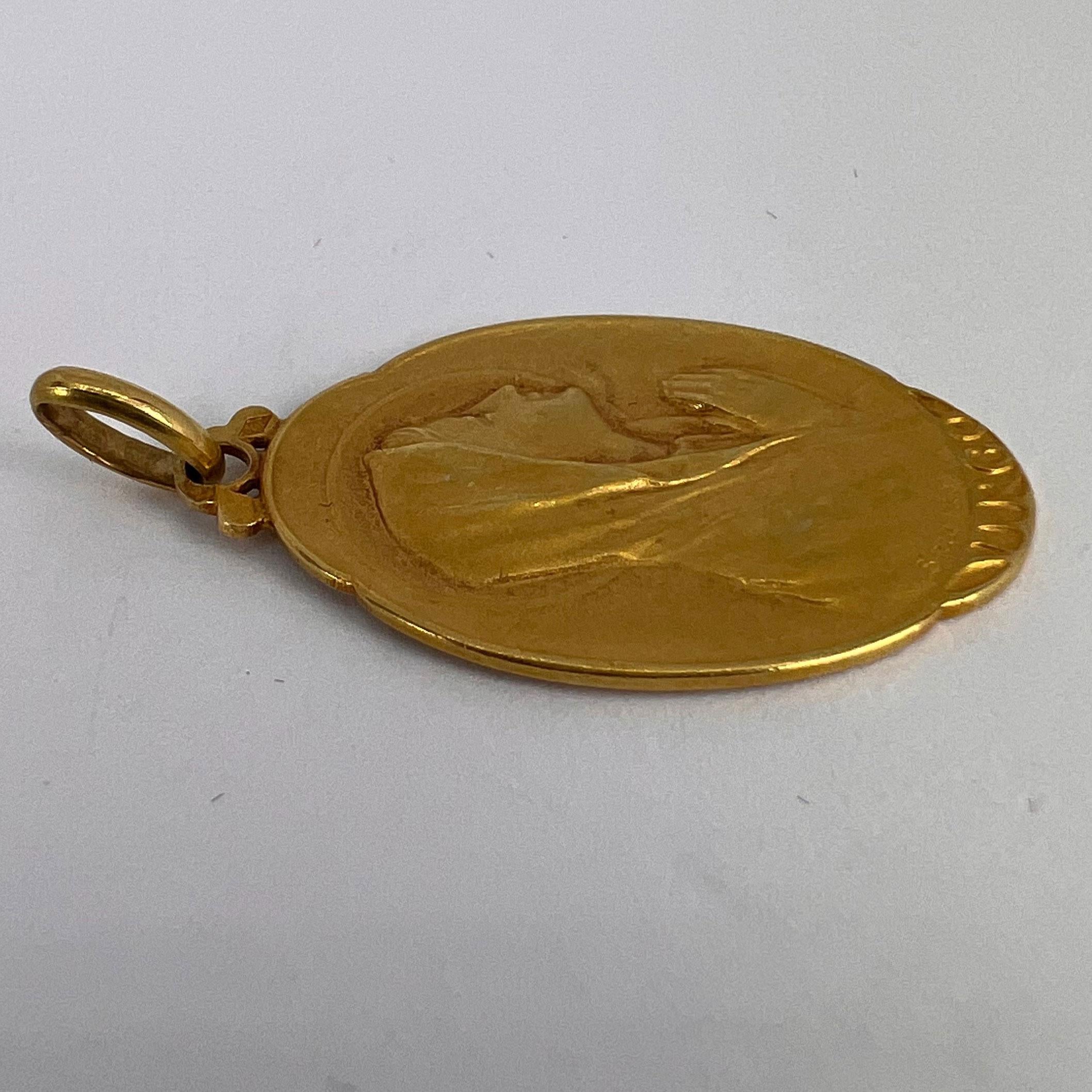 French Sellier Virgin Mary 18K Yellow Gold Medal Charm Pendant For Sale 10