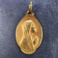 French Sellier Virgin Mary 18K Yellow Gold Medal Charm Pendant