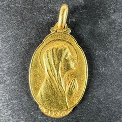 Pendentif en or jaune 18K avec breloque en forme de médaille de la Vierge de Sellier française