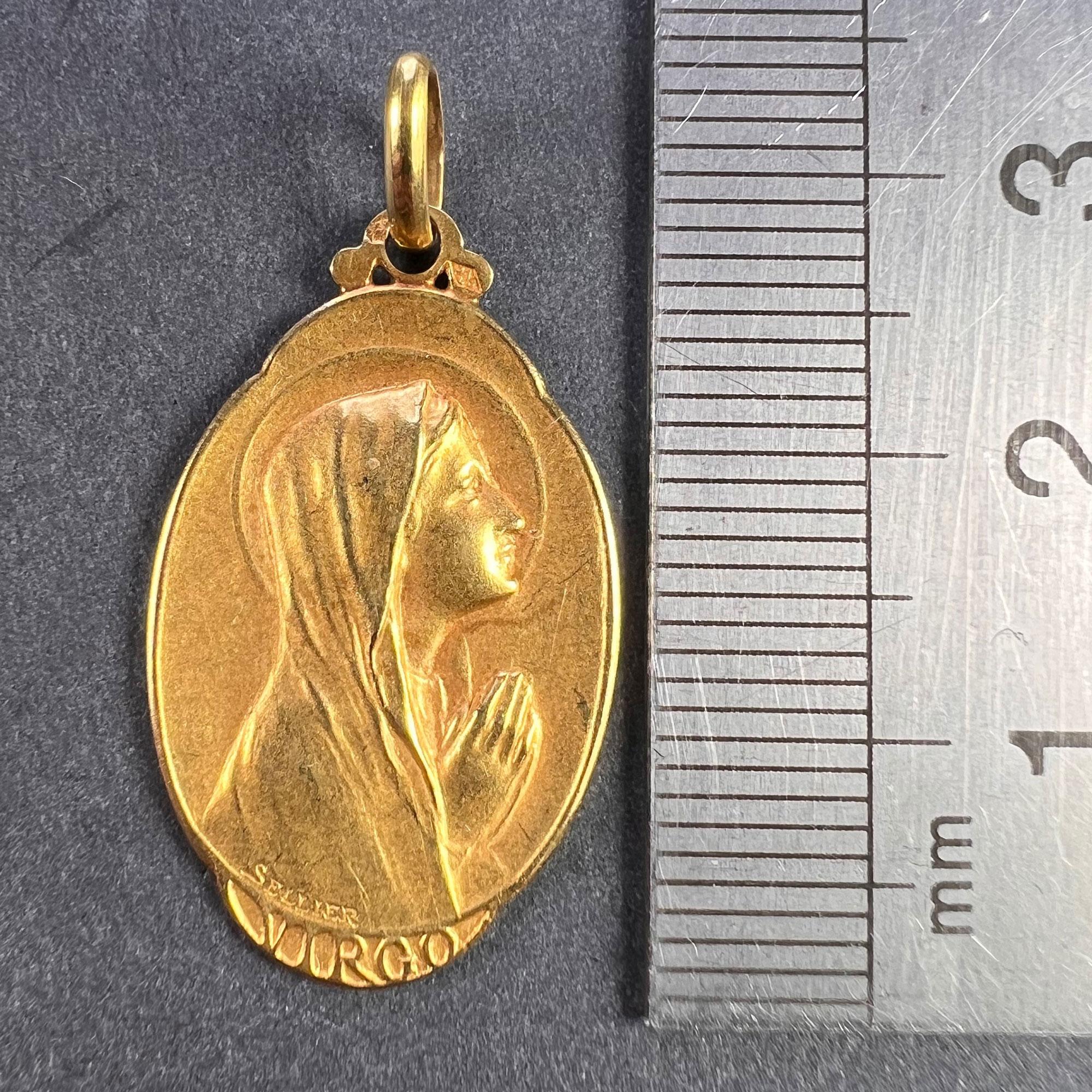 French Sellier Virgin Mary 18K Yellow Gold Medal Charm Pendant For Sale 5