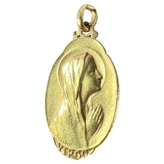 Pendentif en or jaune 18K avec breloque en forme de médaille de la Vierge de Sellier française