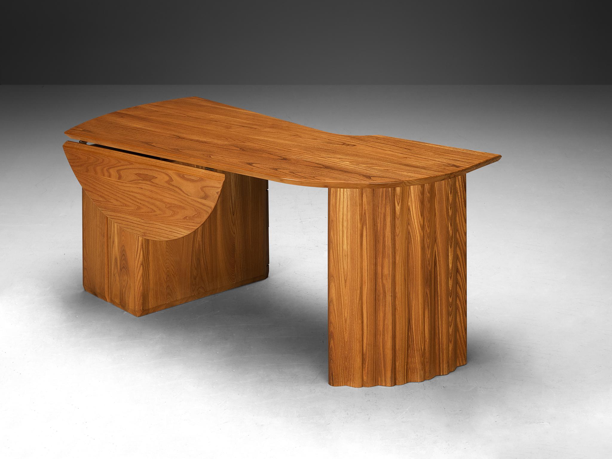 French Seltz Curved Writing Desk in Solid Elm  5