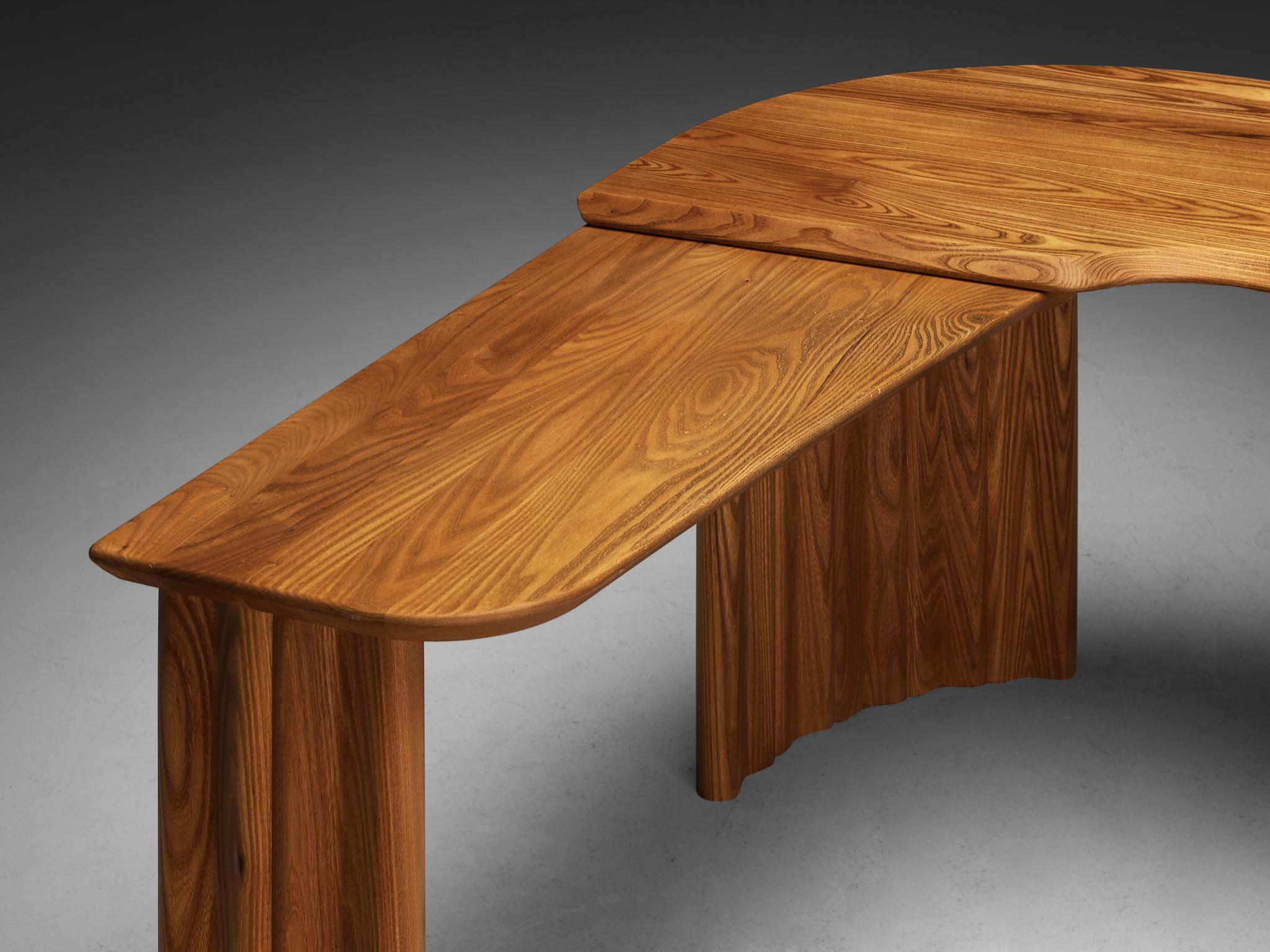 French Seltz Curved Writing Desk with Return in Solid Elm 5