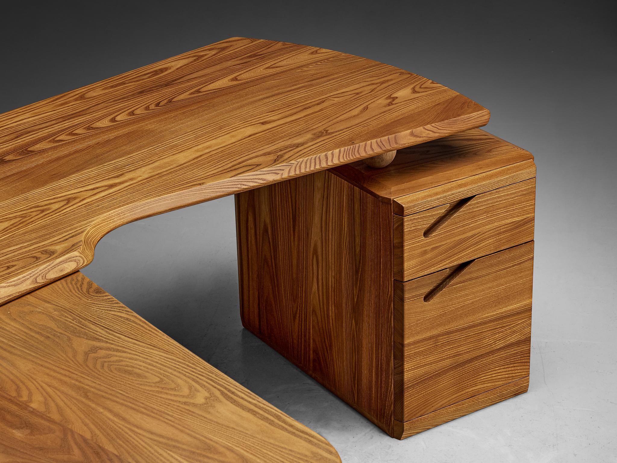 French Seltz Curved Writing Desk with Return in Solid Elm  7