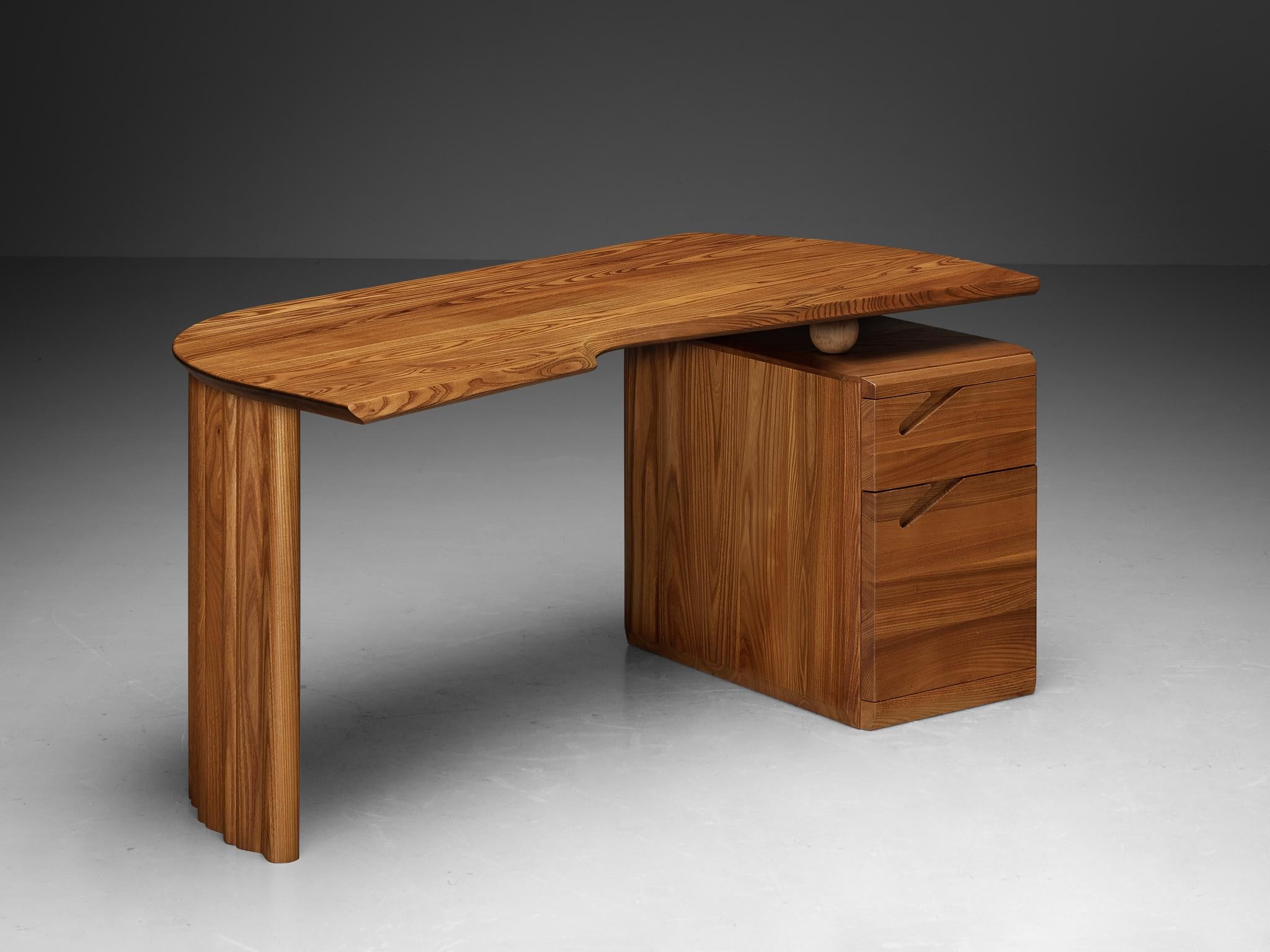 French Seltz Curved Writing Desk with Return in Solid Elm  11