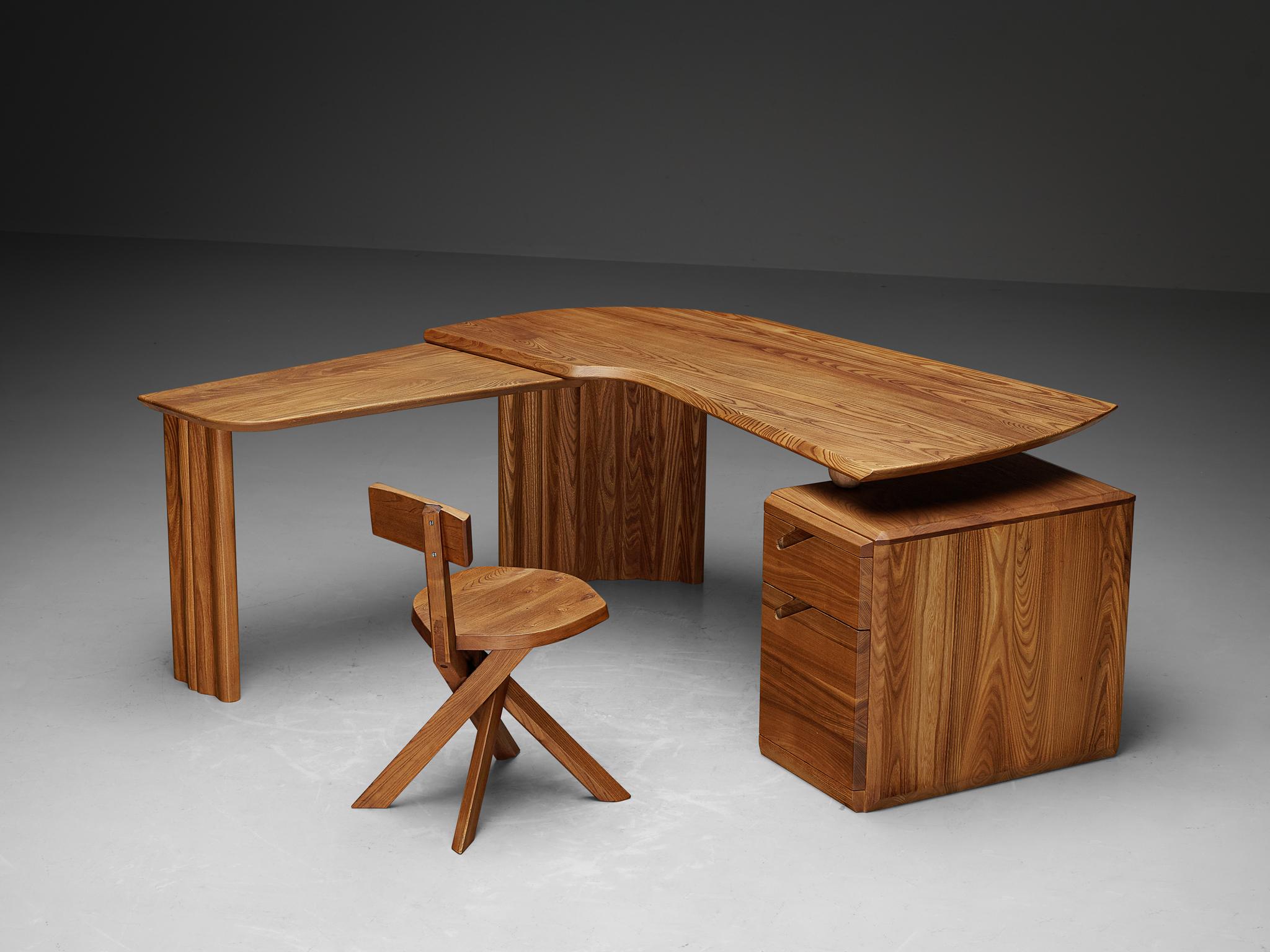 French Seltz Curved Writing Desk with Return in Solid Elm 12