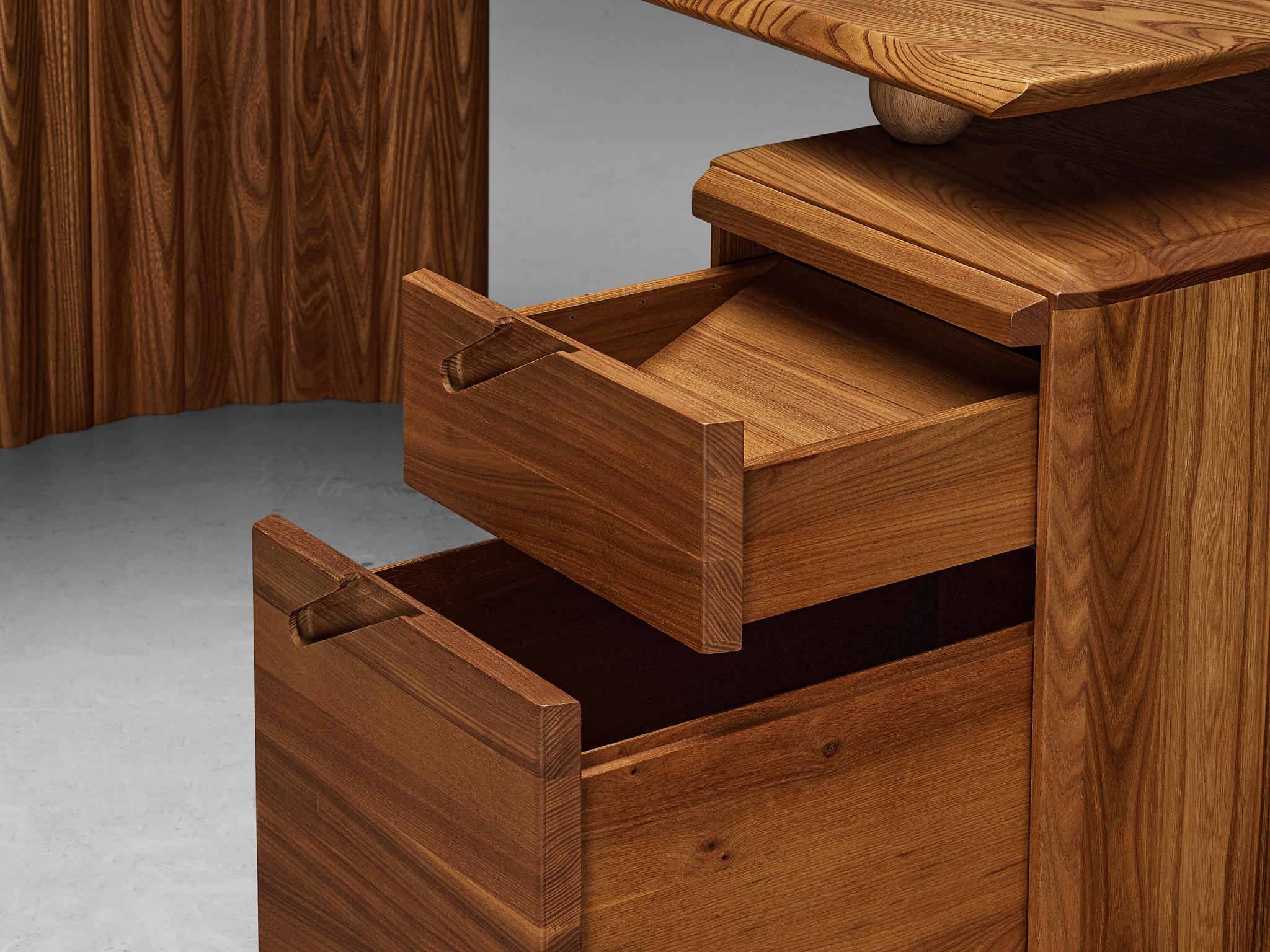 French Seltz Curved Writing Desk with Return in Solid Elm 1