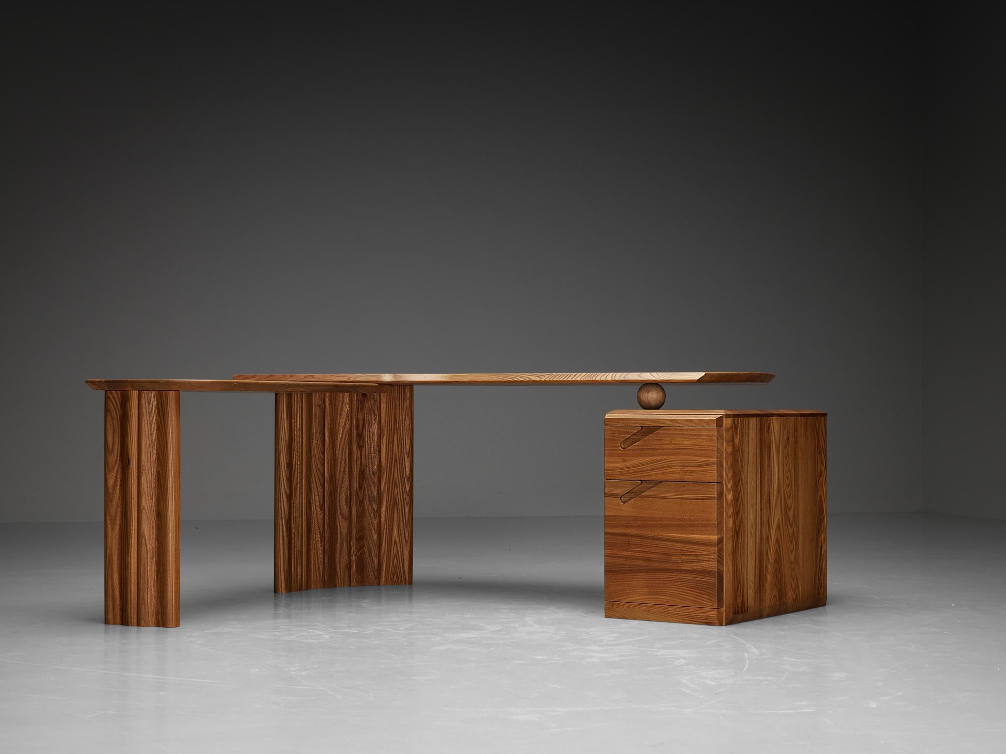 French Seltz Curved Writing Desk with Return in Solid Elm 2