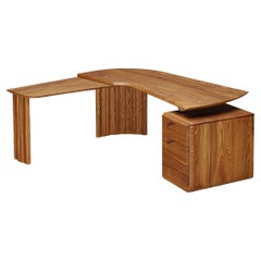 French Seltz Curved Writing Desk with Return in Solid Elm 