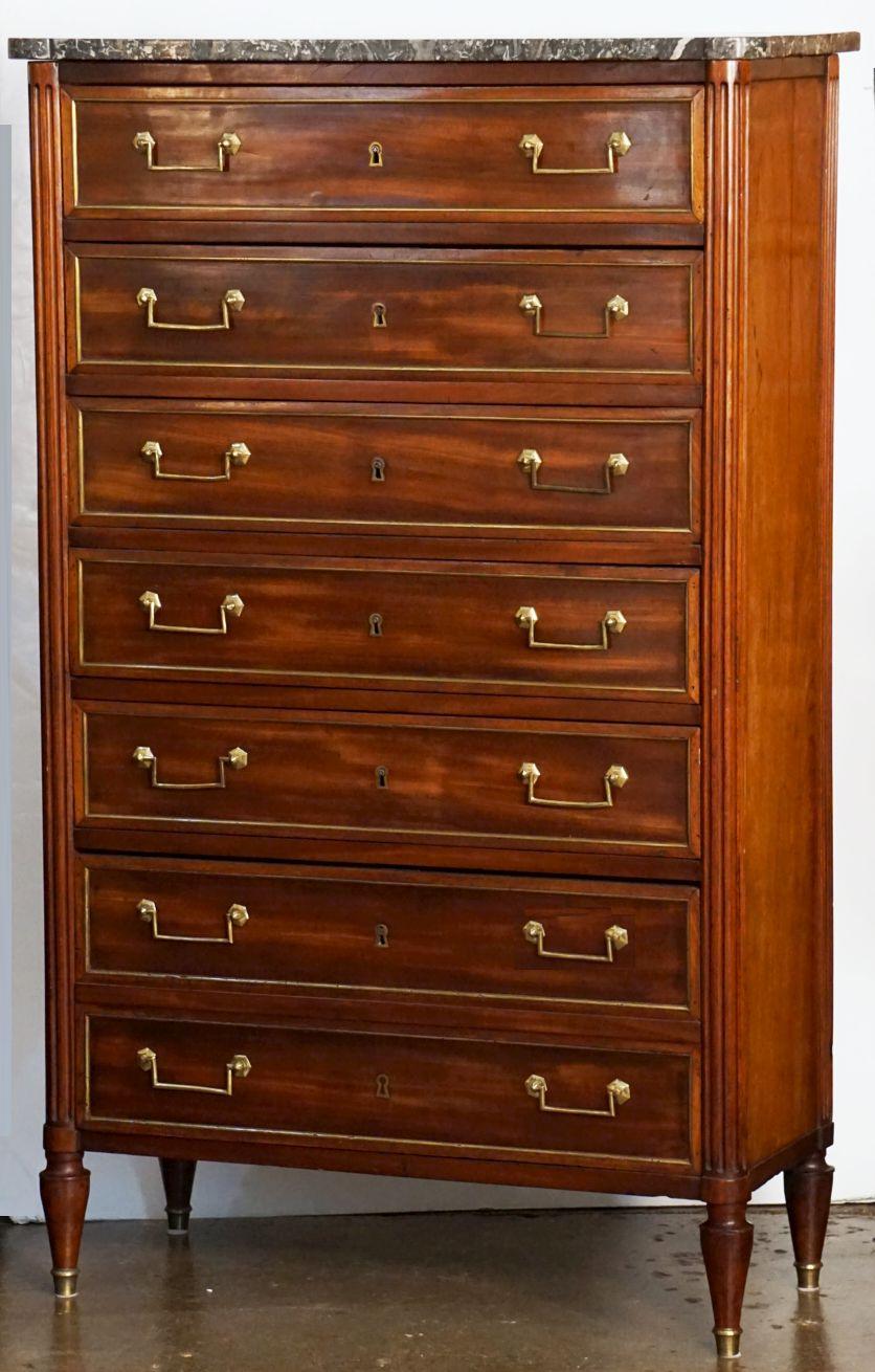 French Semainier or Tall Chest of Mahogany with Marble Top 5