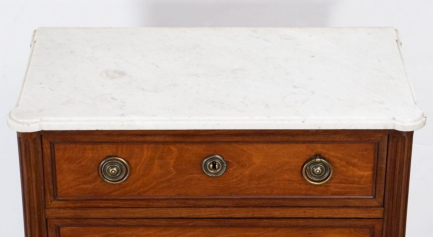 French Semainier or Tall Chest of Mahogany with Marble Top For Sale 6