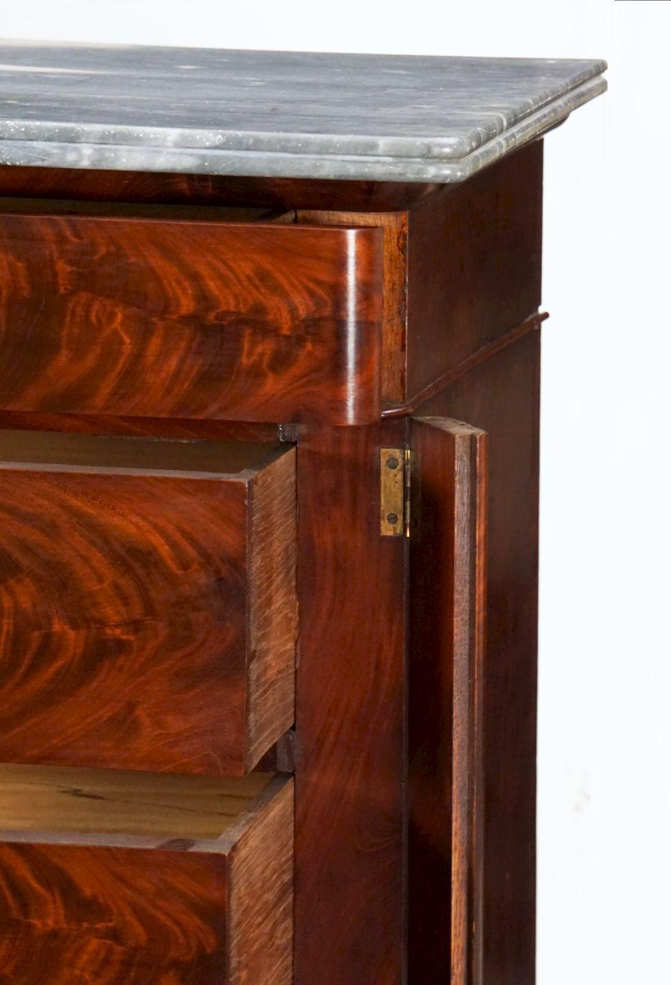 French Semainier or Tall Chest of Mahogany with Marble Top For Sale 10