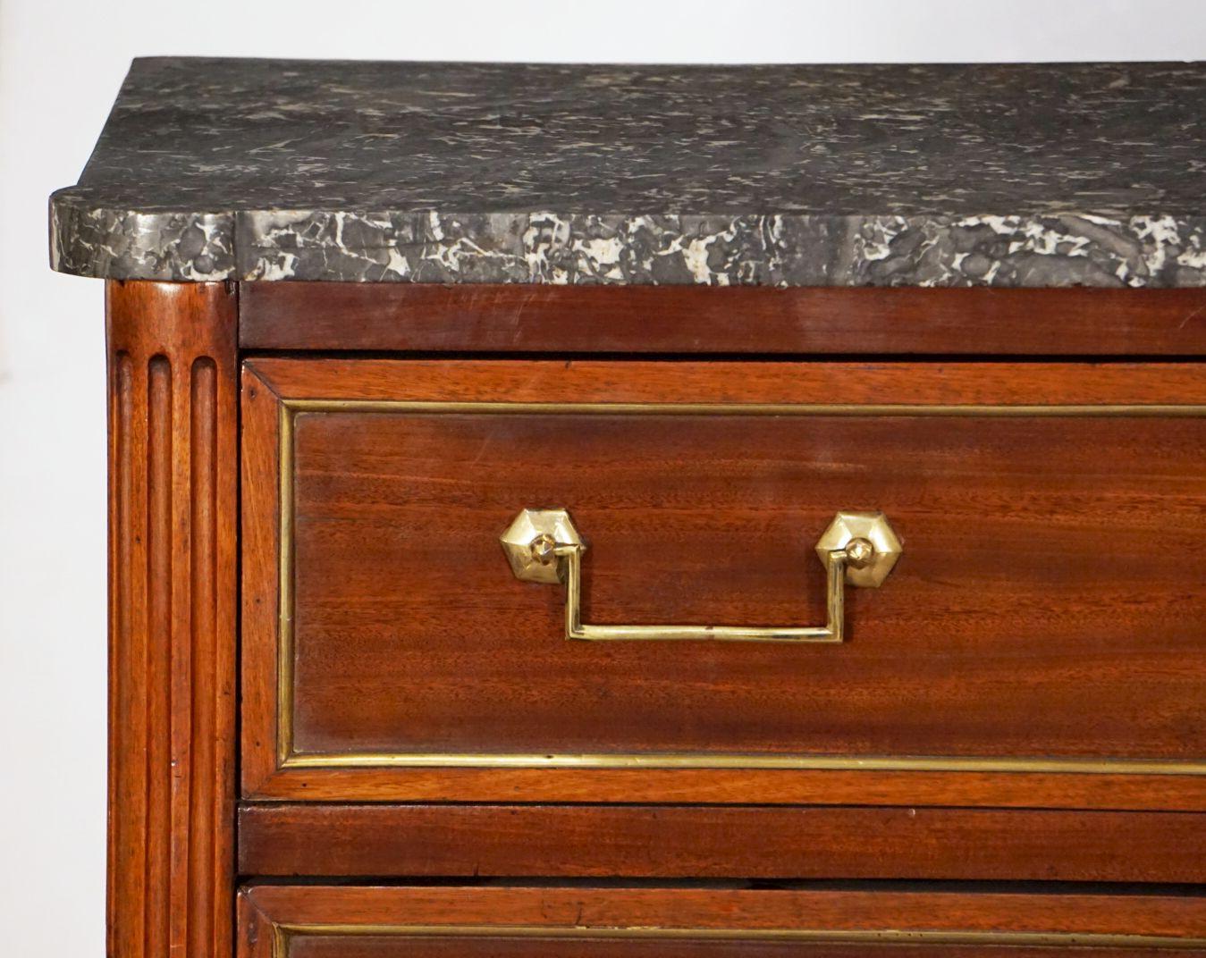 Metal French Semainier or Tall Chest of Mahogany with Marble Top
