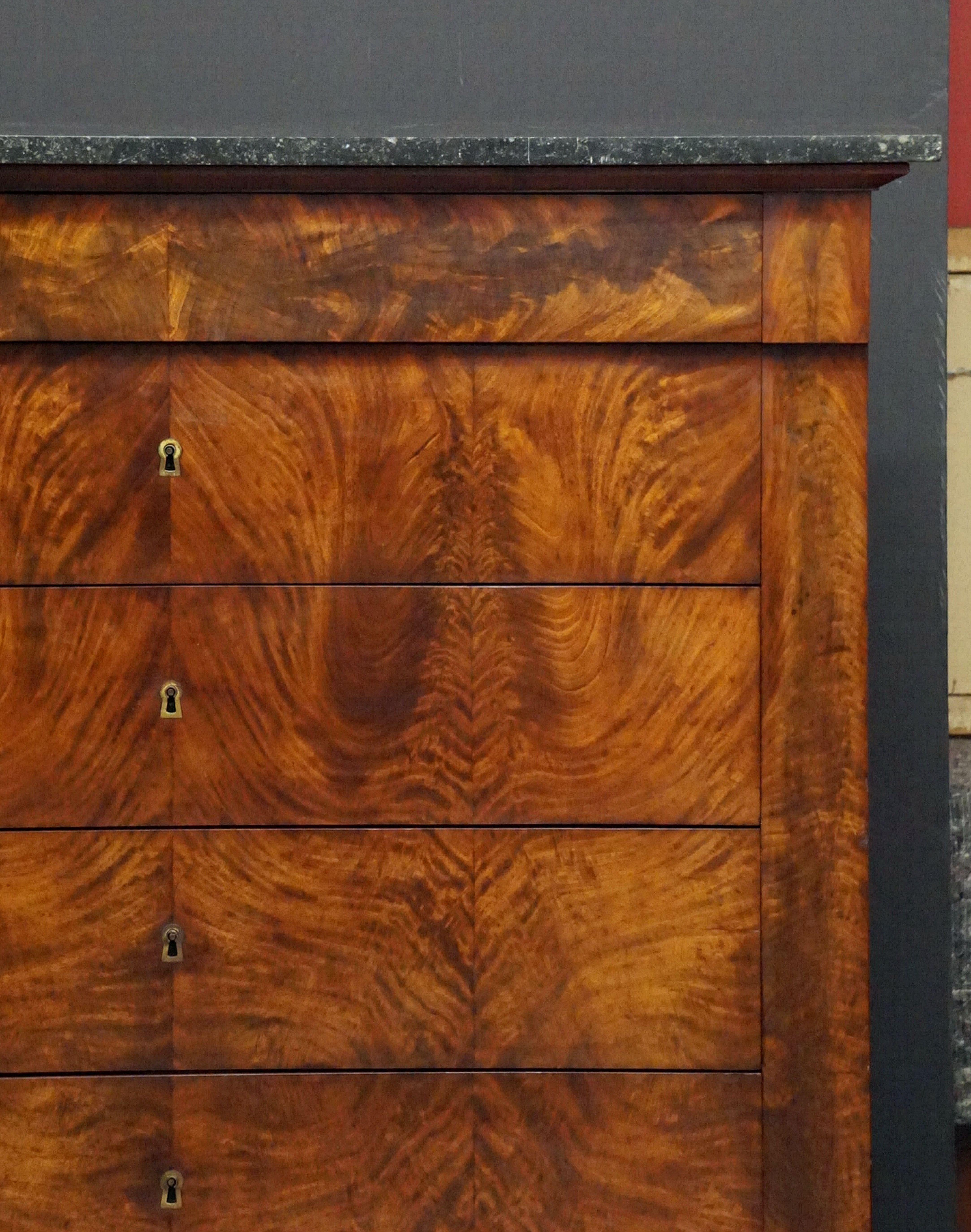 French Semainier or Tall Chest of Mahogany with Marble Top 2