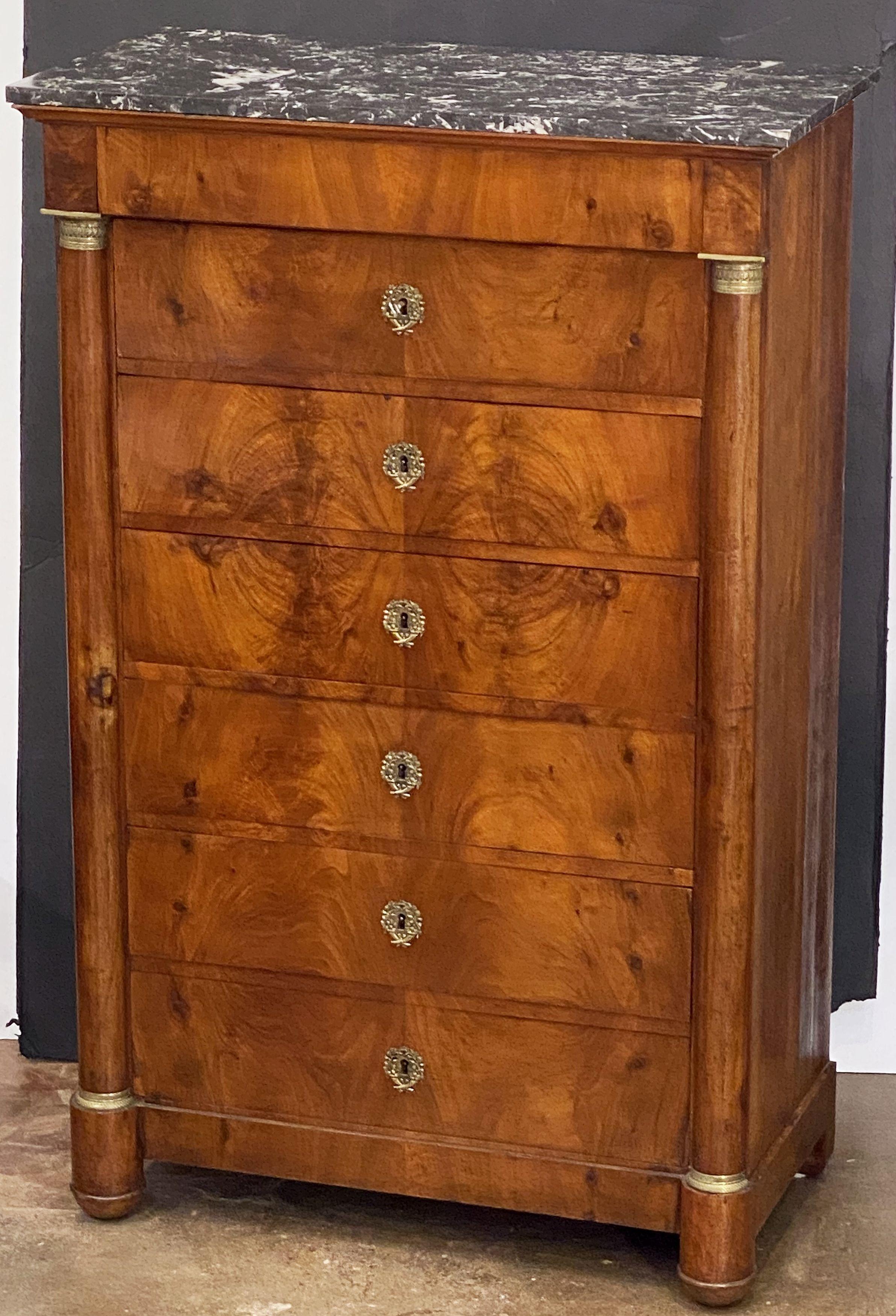 19th Century French Semainier or Tall Chest of Walnut with Marble Top For Sale