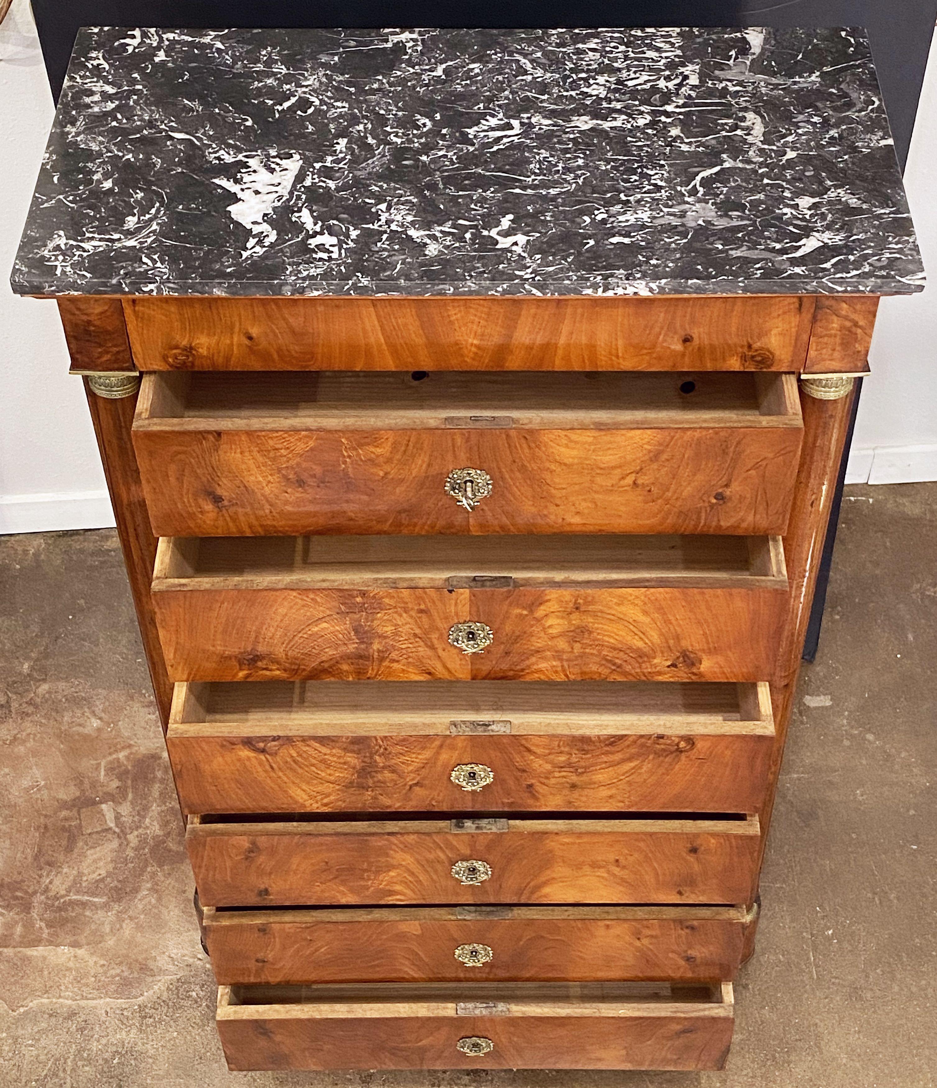 French Semainier or Tall Chest of Walnut with Marble Top For Sale 2