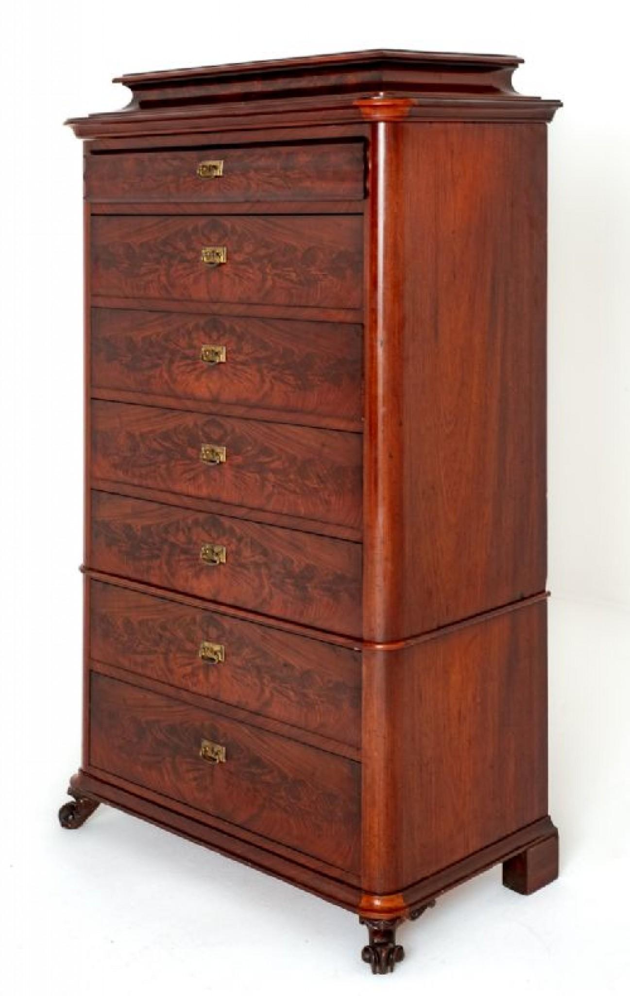 Mahogany French Semanier Chest of Drawers Tall Boy 1860 For Sale