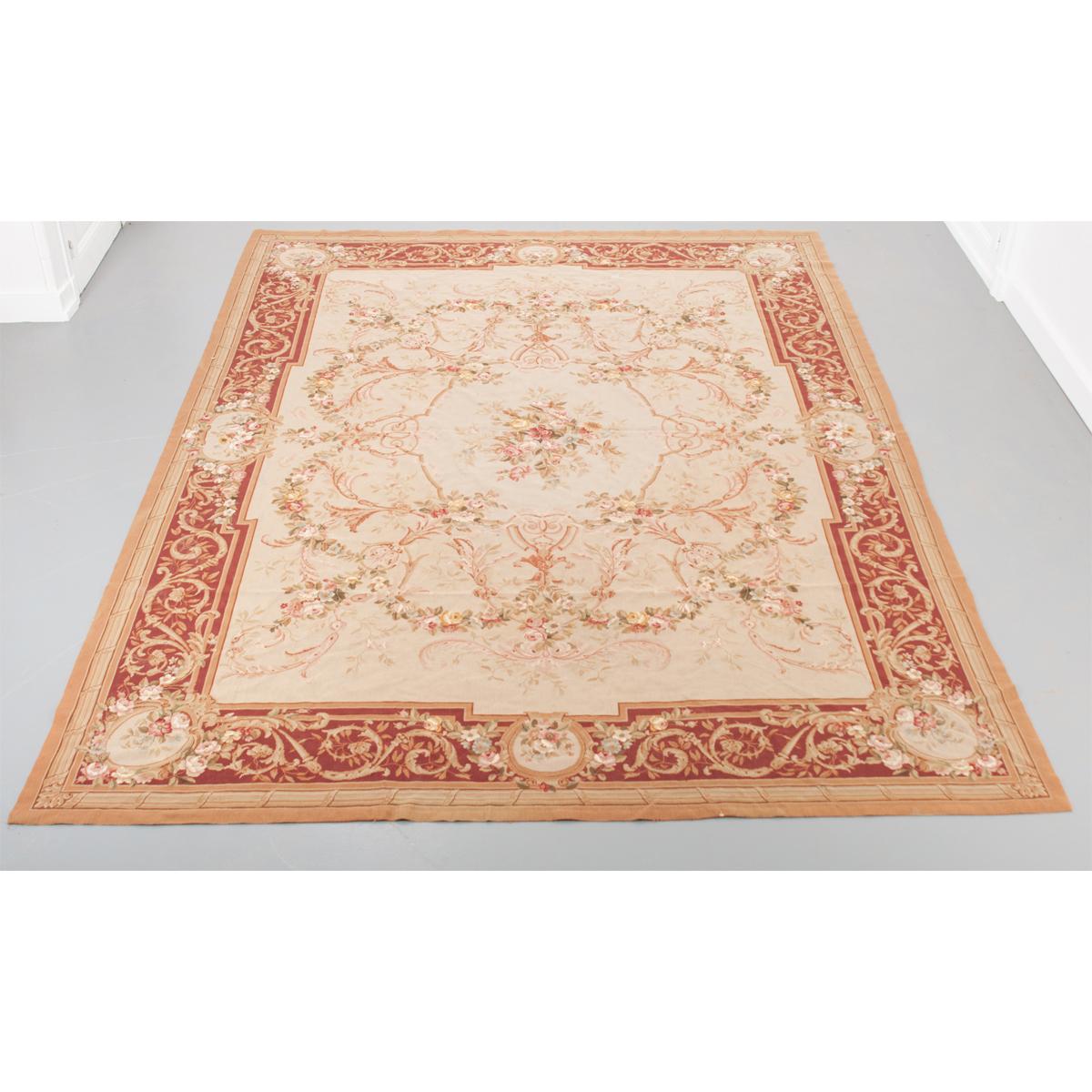 French Semi-Antique Aubusson Needlepoint Rug For Sale 3