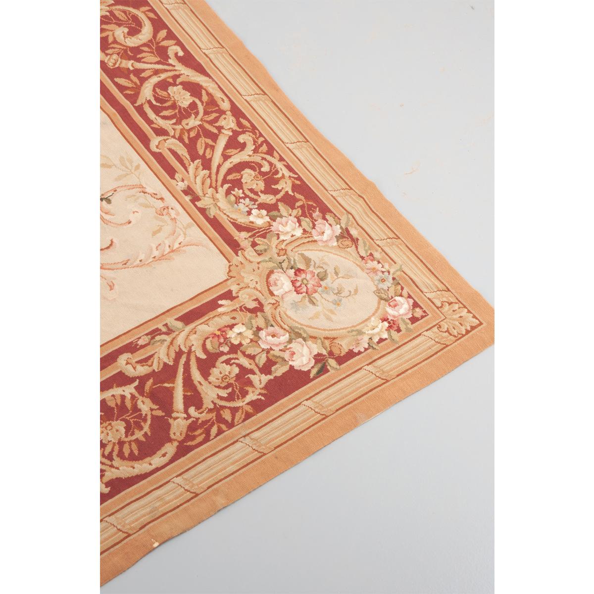 Natural Fiber French Semi-Antique Aubusson Needlepoint Rug For Sale