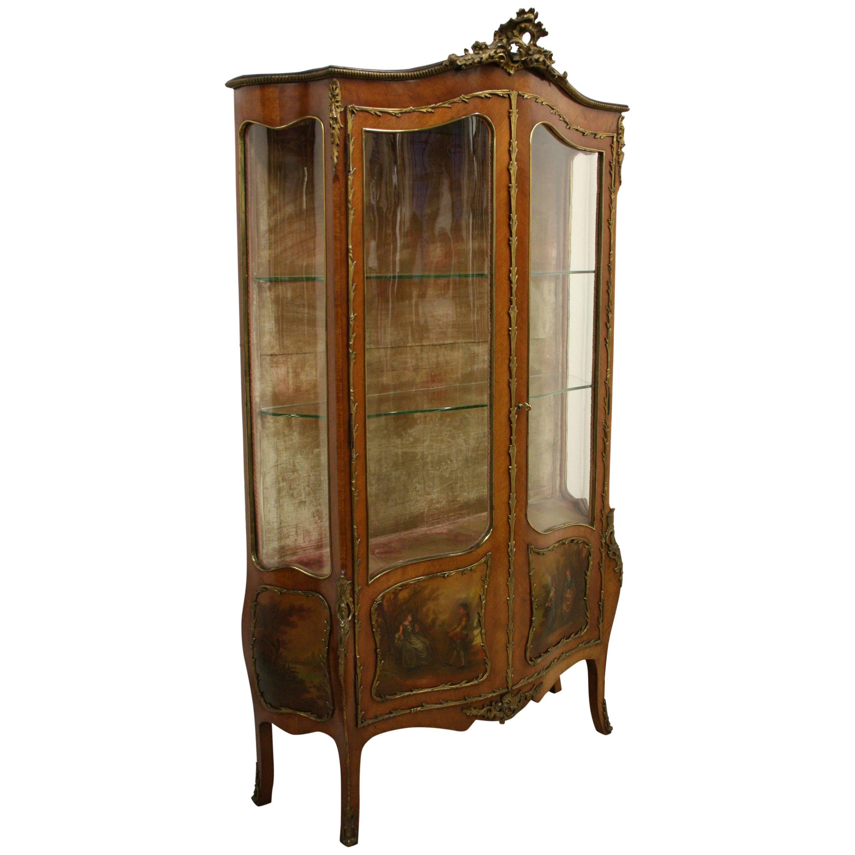 French Serpentine Front Vernis Martin Cabinet, circa 1870 For Sale