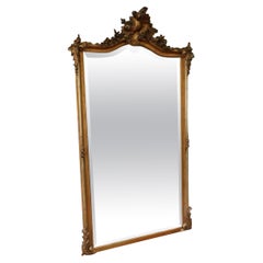 French Serpentine Gilt Wood Acanthus Foliage Shell Crest Wall Mirror, C. 1820