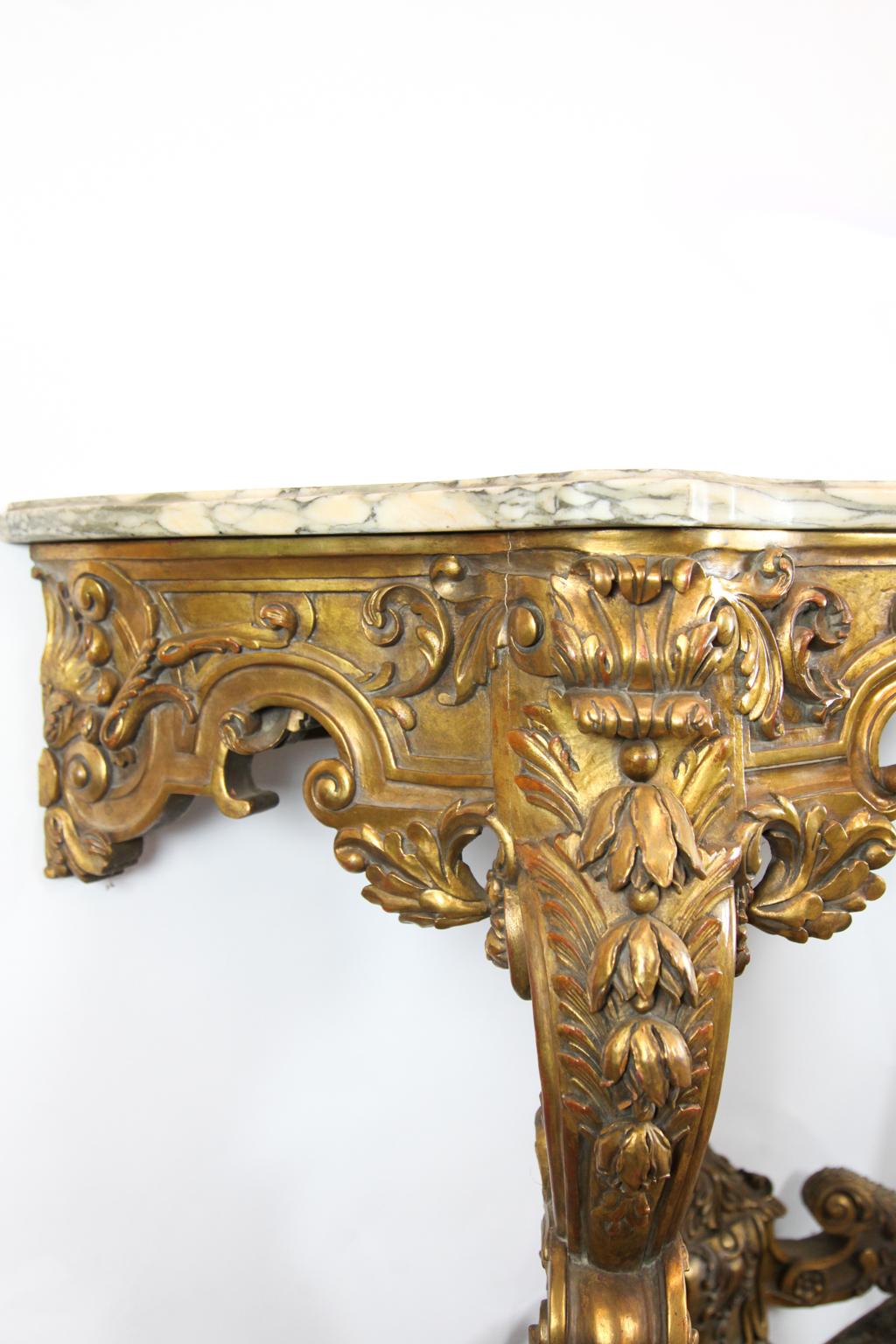French Serpentine Marble-Top Console Table For Sale 3