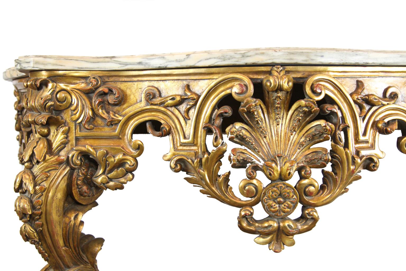 Gilt French Serpentine Marble-Top Console Table For Sale