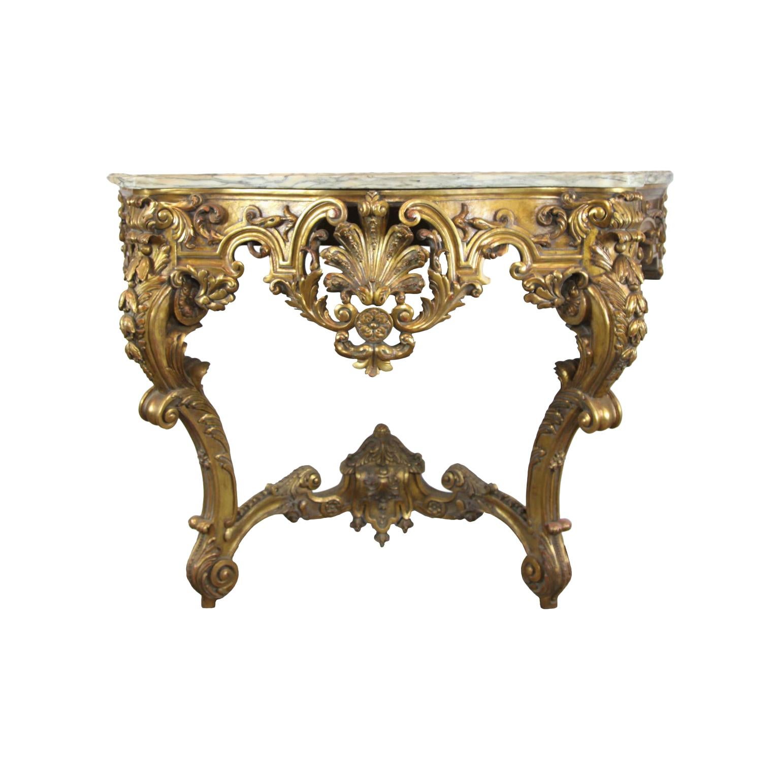 French Serpentine Marble-Top Console Table