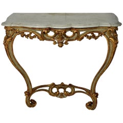 French Serpentine Painted and Water Gilded Console
