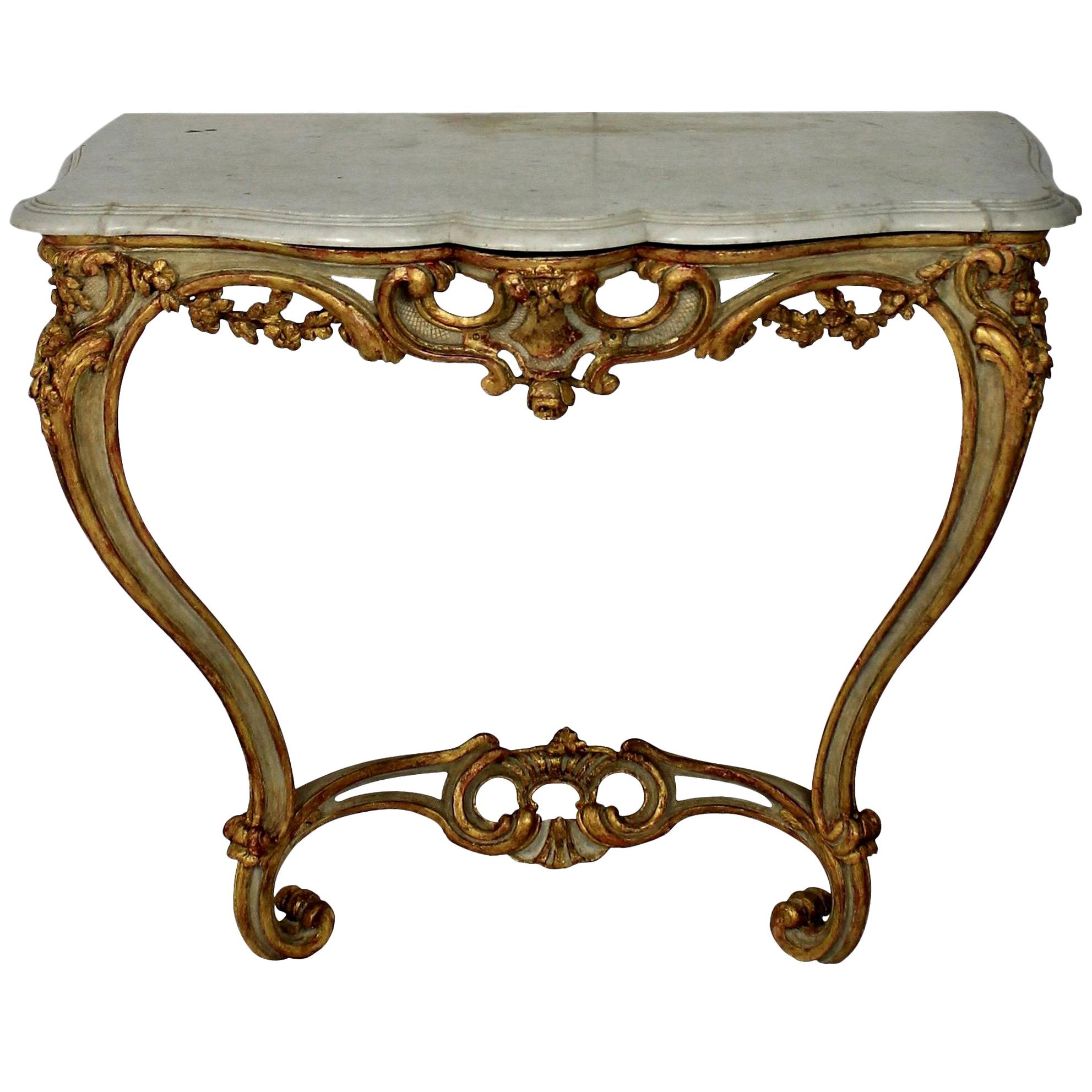 French Serpentine Painted and Water Gilded Console