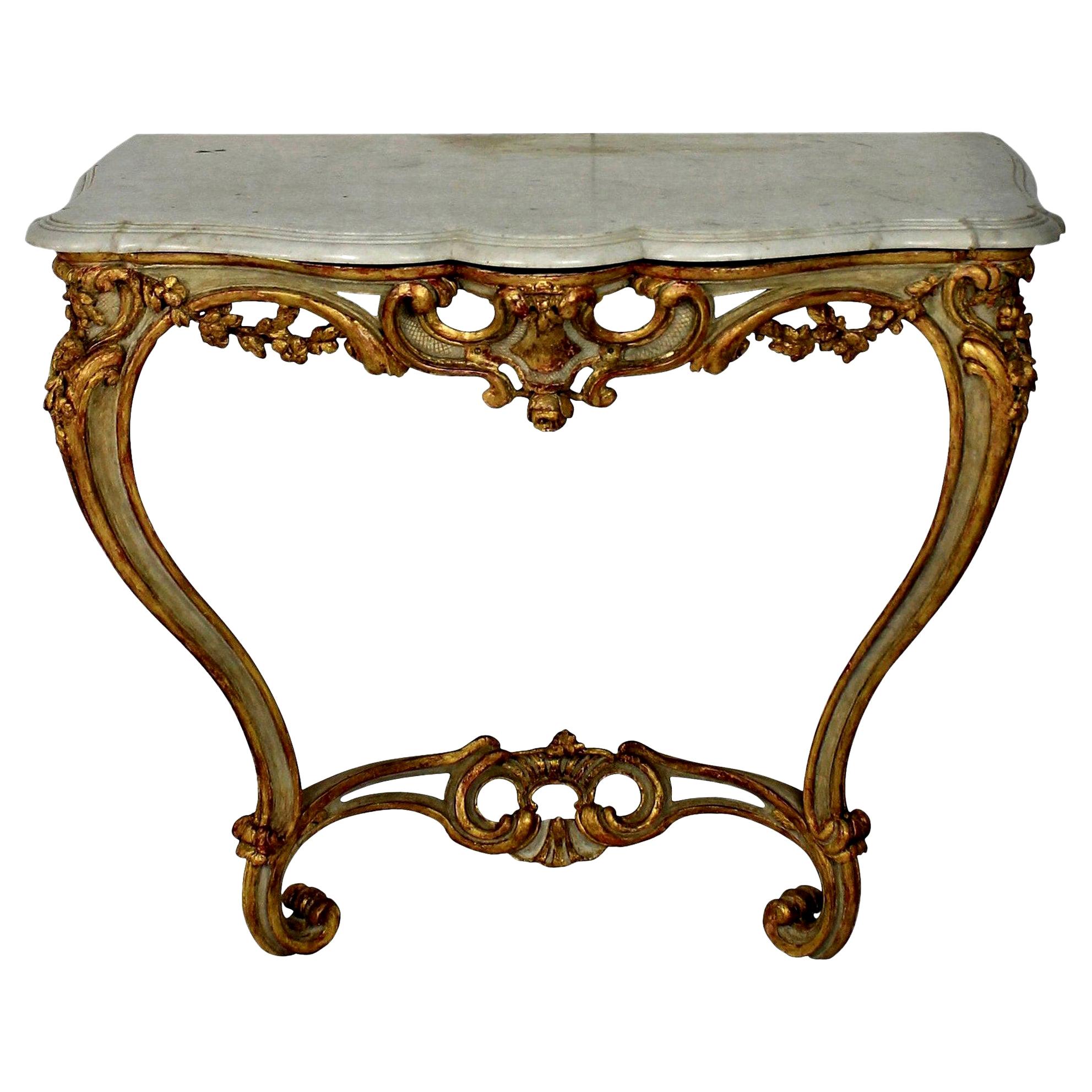 French Serpentine Painted and Water Gilded Console