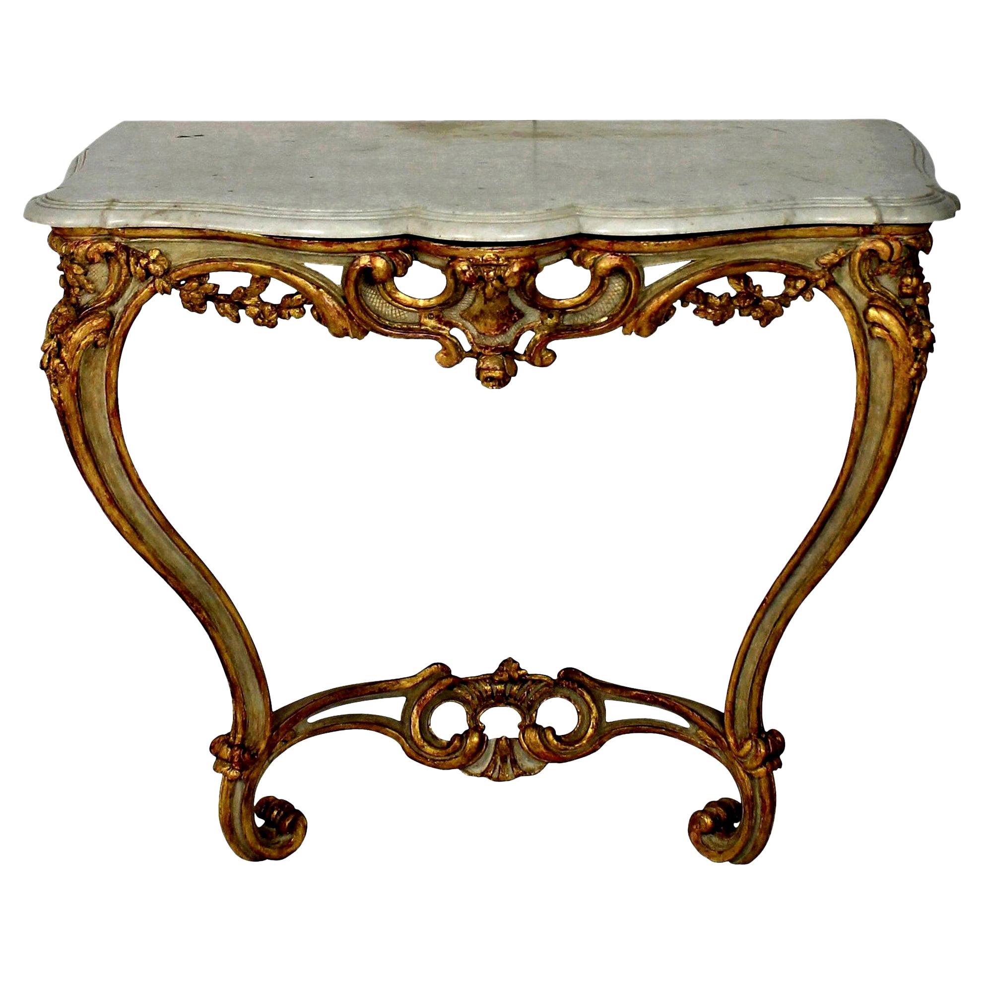 French Serpentine Painted and Water Gilded Console