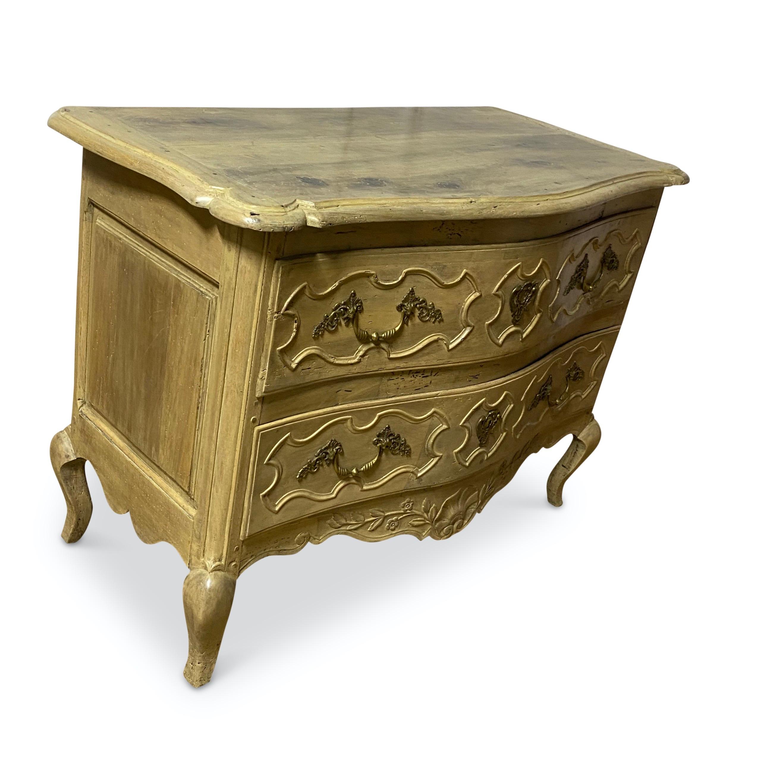 Bleached French Serpentine Rare Two Drawer Commode For Sale
