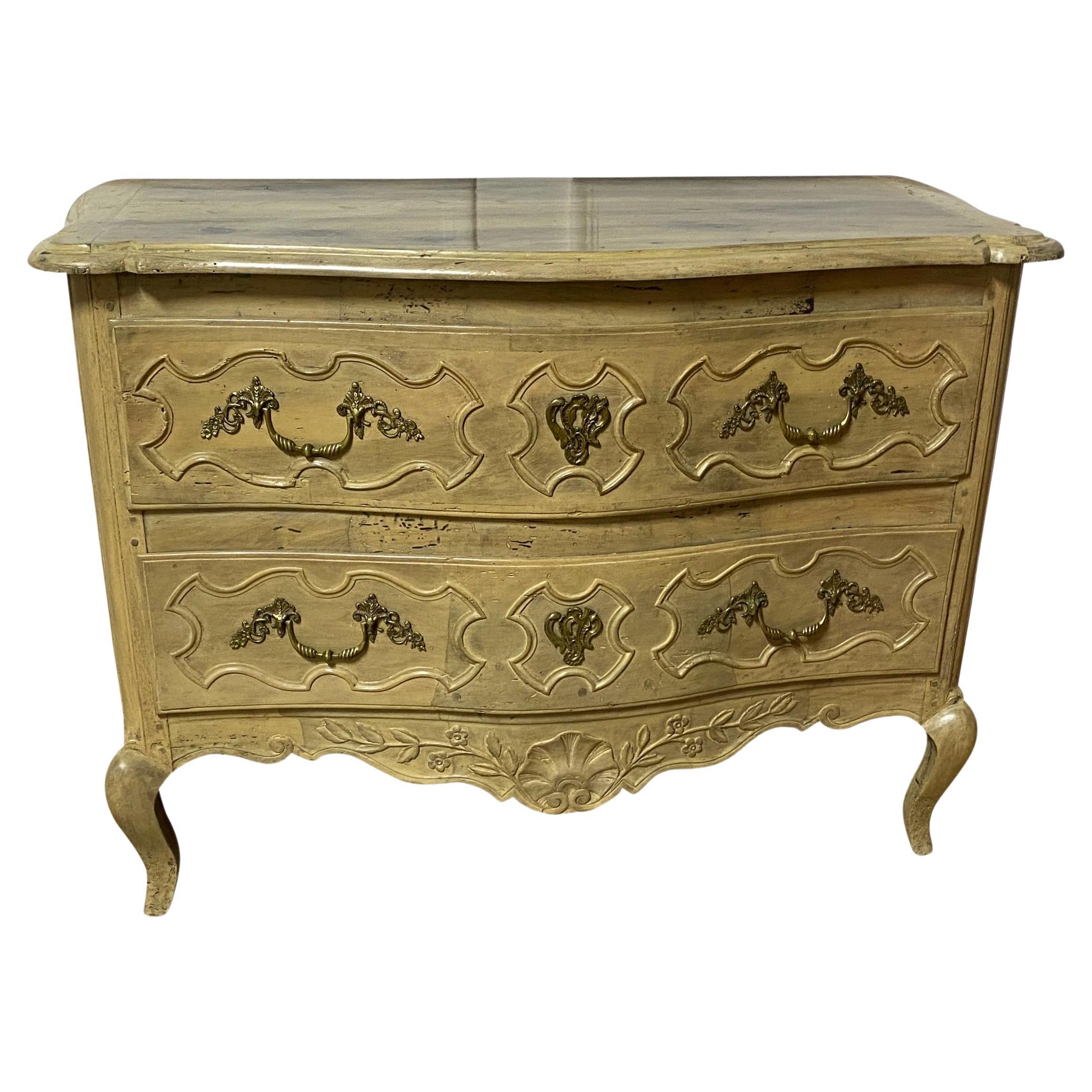 French Serpentine Rare Two Drawer Commode