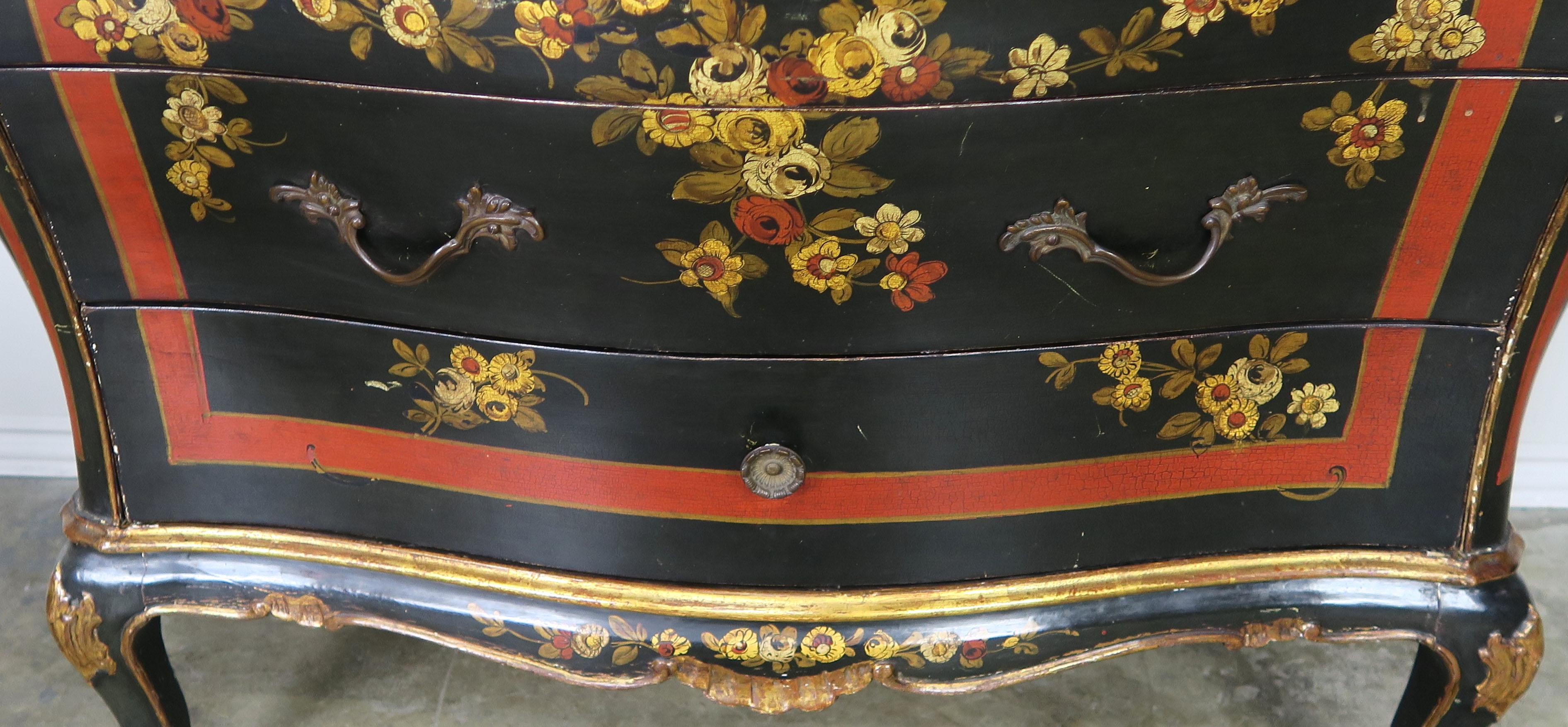 Mid-20th Century French Serpentine Shaped Chinoiserie Painted Chest of Drawers, circa 1930s