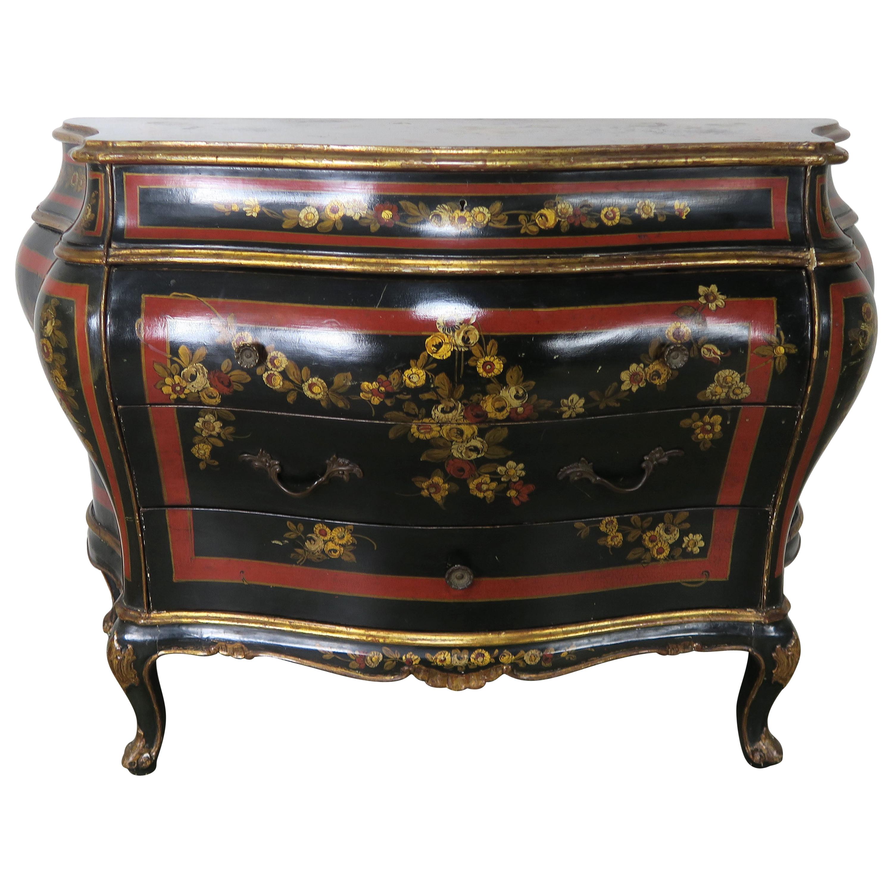 French Serpentine Shaped Chinoiserie Painted Chest of Drawers, circa 1930s