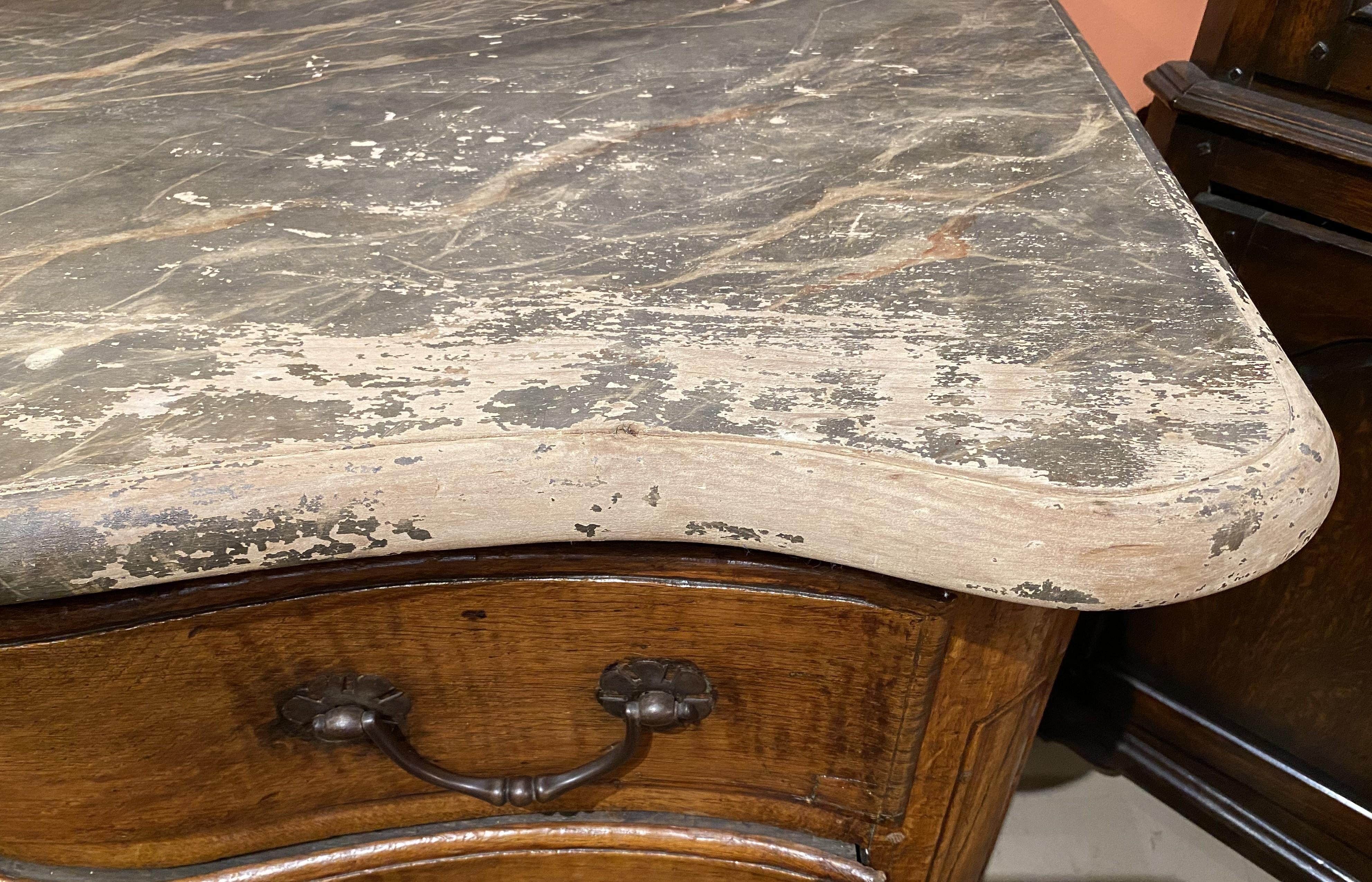 French Serpentine Three Drawer Commode with Faux Marble Top c 1760 For Sale 6