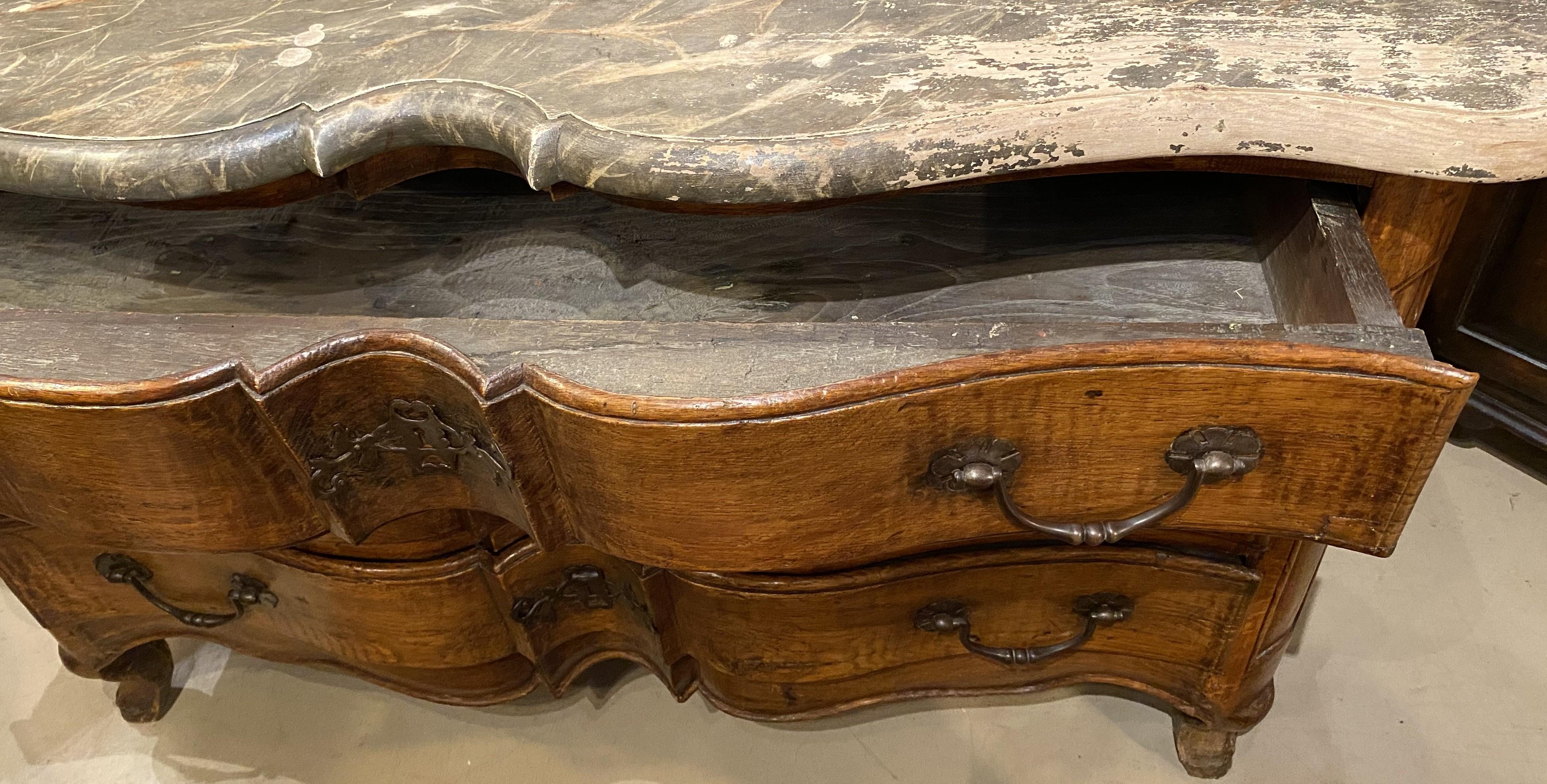 French Serpentine Three Drawer Commode with Faux Marble Top c 1760 For Sale 2