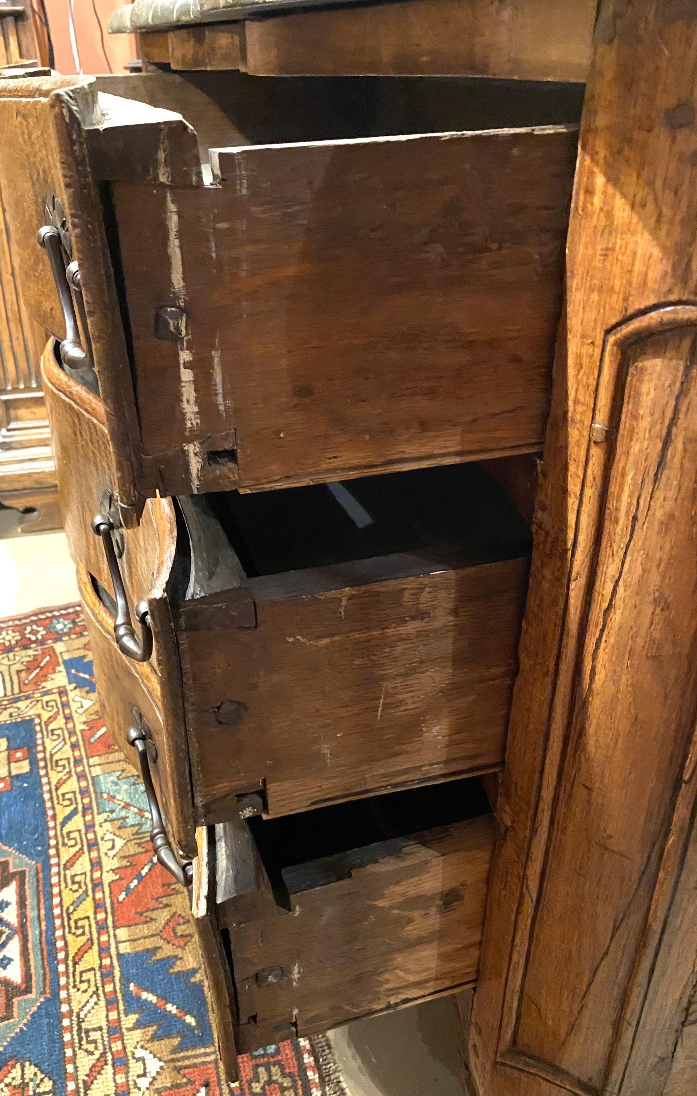 French Serpentine Three Drawer Commode with Faux Marble Top c 1760 For Sale 3
