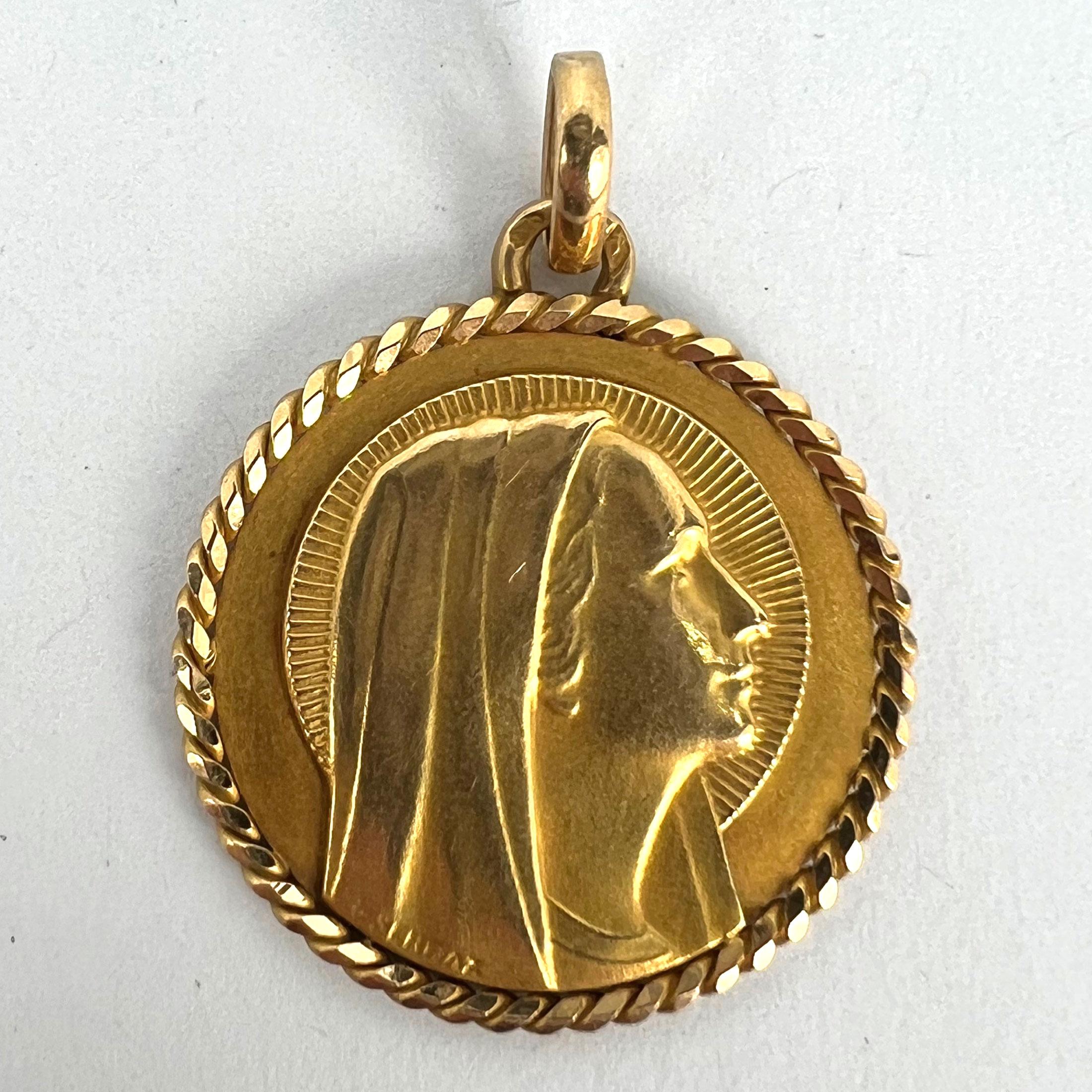 French Serraz Virgin Mary 18K Yellow Gold Medal Pendant For Sale 8